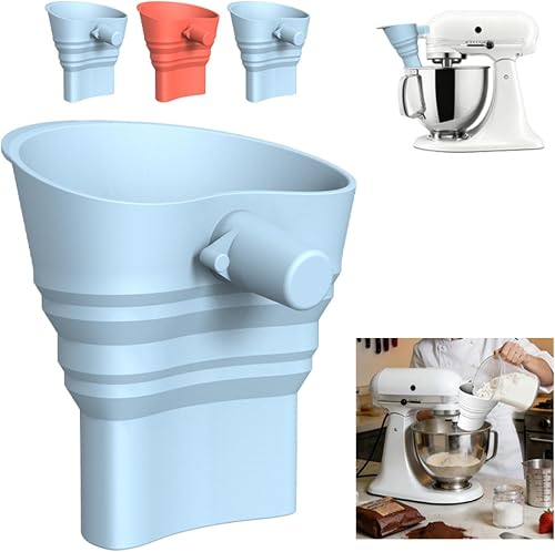 Foldable Pouring Chute for KitchenAid Stand Mixers - Flexible Silicone Ingredient Funnel&Splash Guard Attachment, Fits 4.5-7 QT(KSM150/KSM152)Tilt-Head Bowls - Mess-Free Baking Gadget, Dishwasher Safe