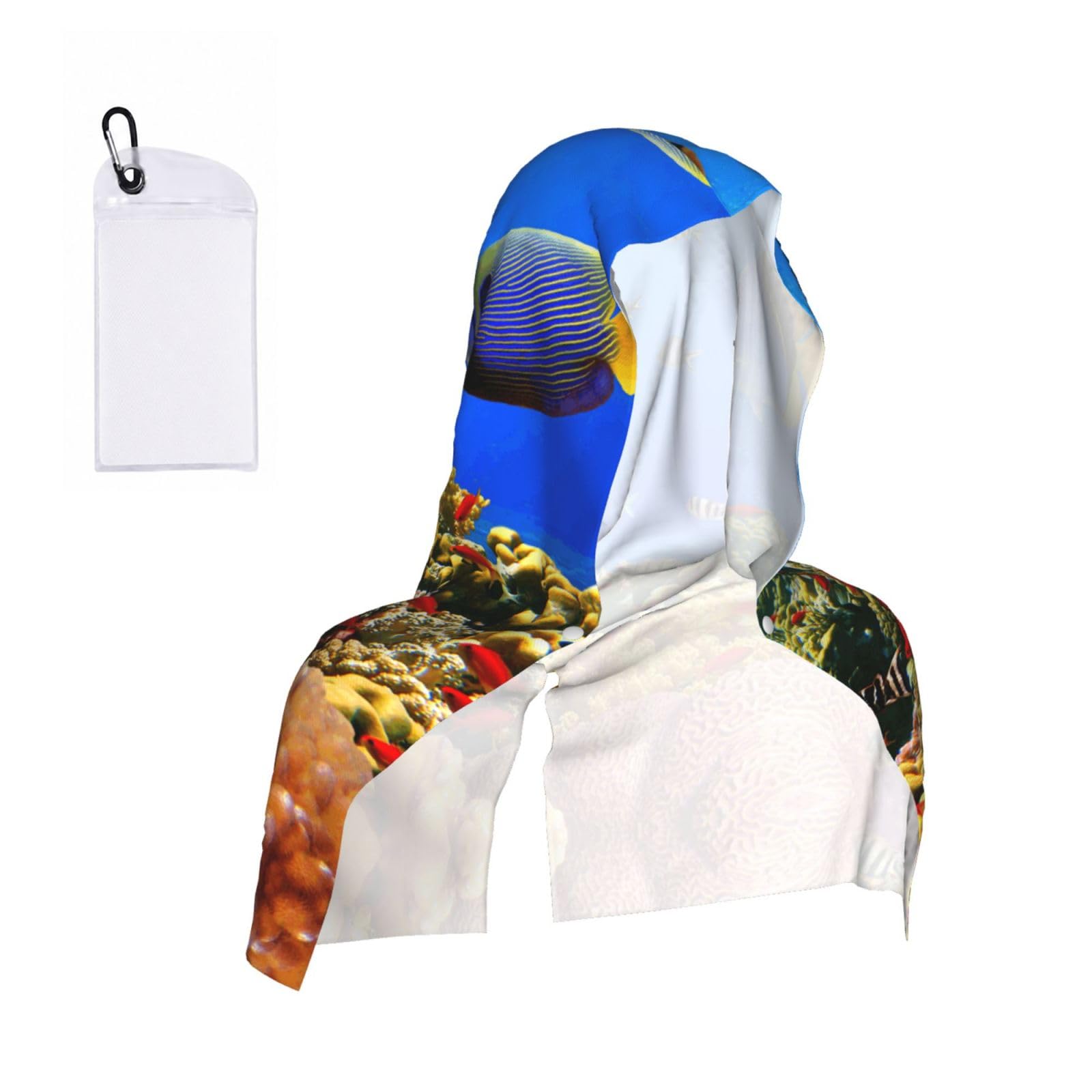 SATUSA Sea Fish Pattern Print Cooling Hoodie Towel, Cooling Towels For Neck And Face, Quick Drying Absorbent Cooling Head Towel Beach Camping Gym Construction(2pcs)