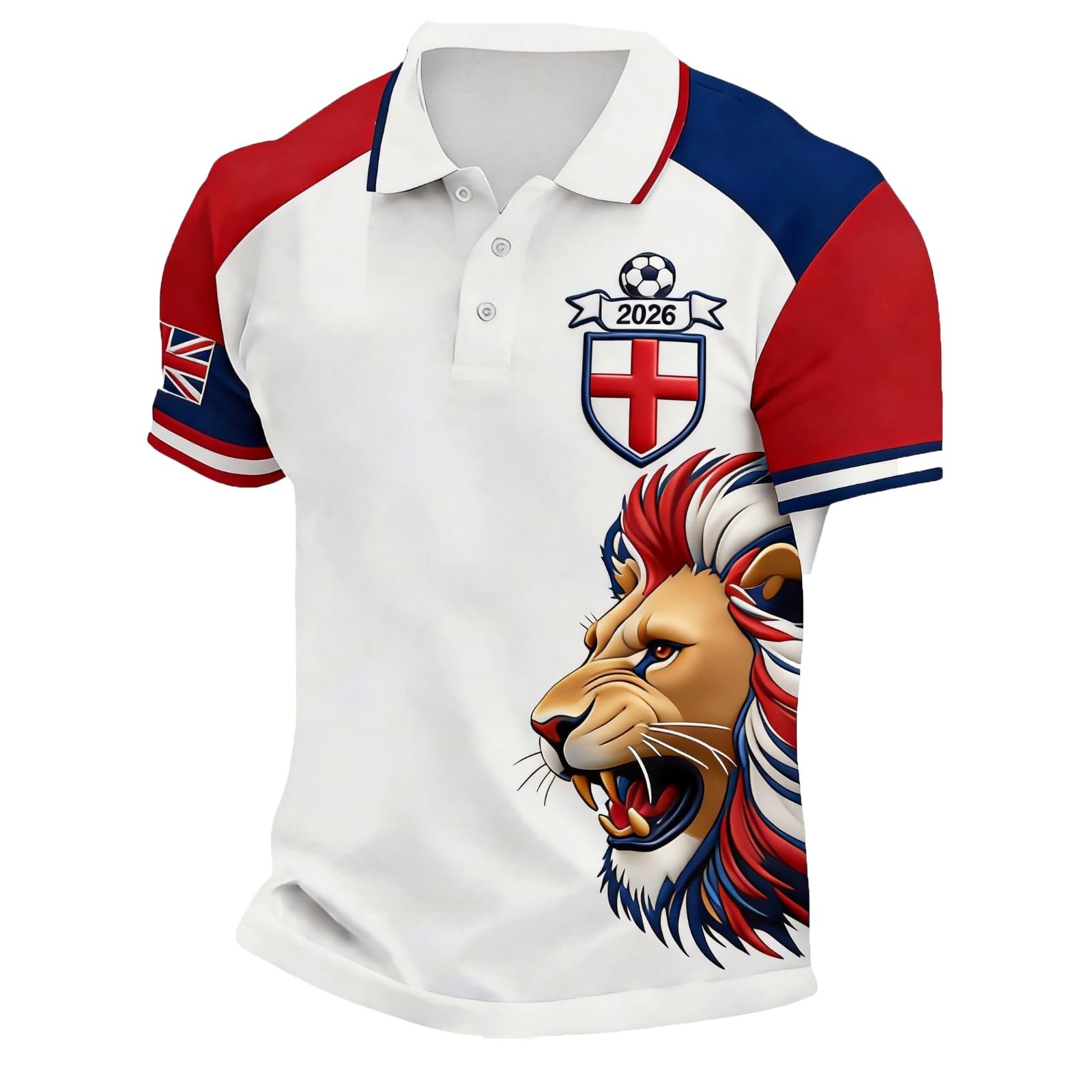 Men's England Football Shirt 2026 World Cup Shirts Classic Polo Shirt with England Flag Design Printed Tops Mens Soccer Clothing for Football Fans Comfortable Fit Jersey
