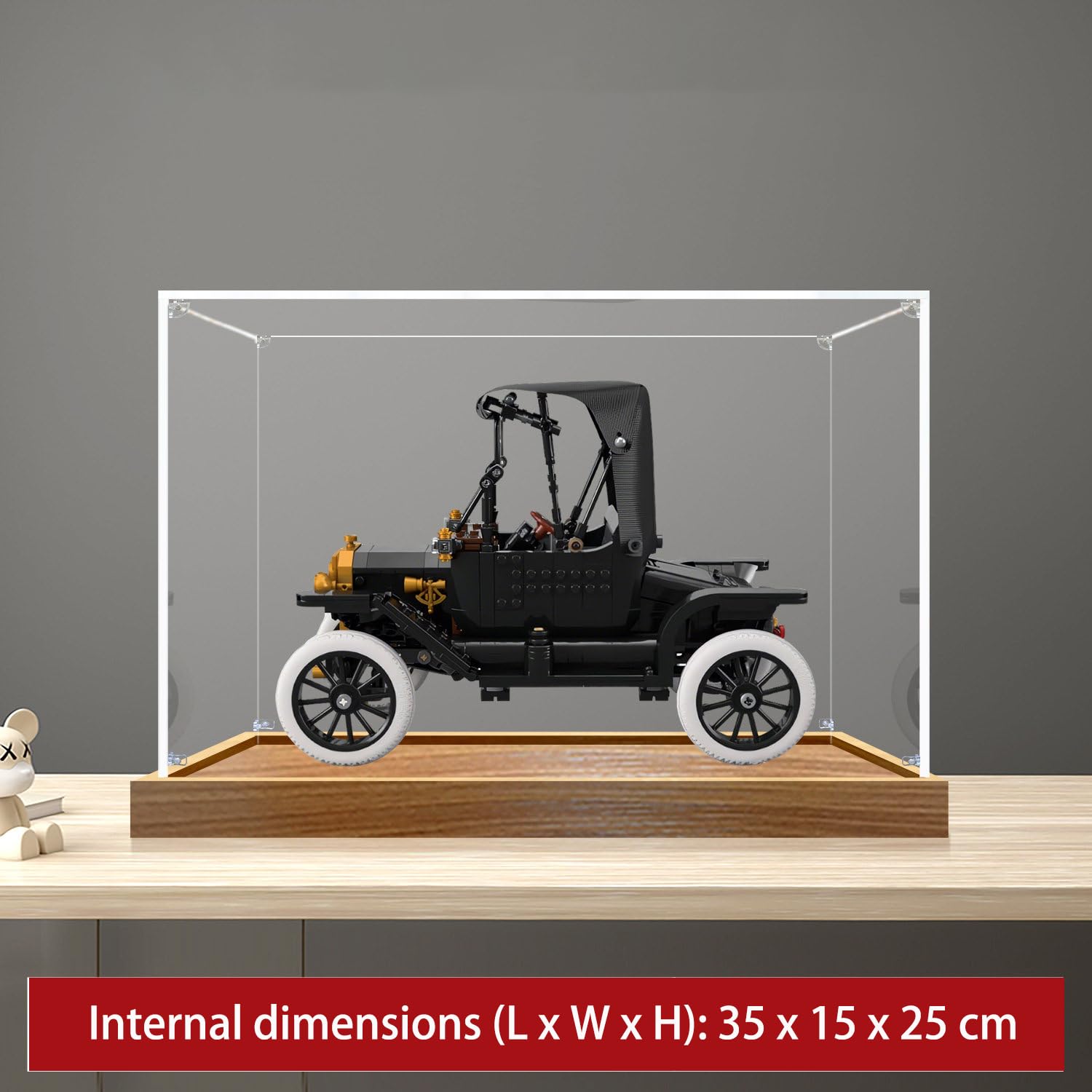 Acryl-Vitrine für LE*GO 11376 Fo*rd Model T – transparenter Staubschutz, Spielzeug-Aufbewahrungsbox & Sammler-Aufbewahrungsbox (Holzton, 3 mm)