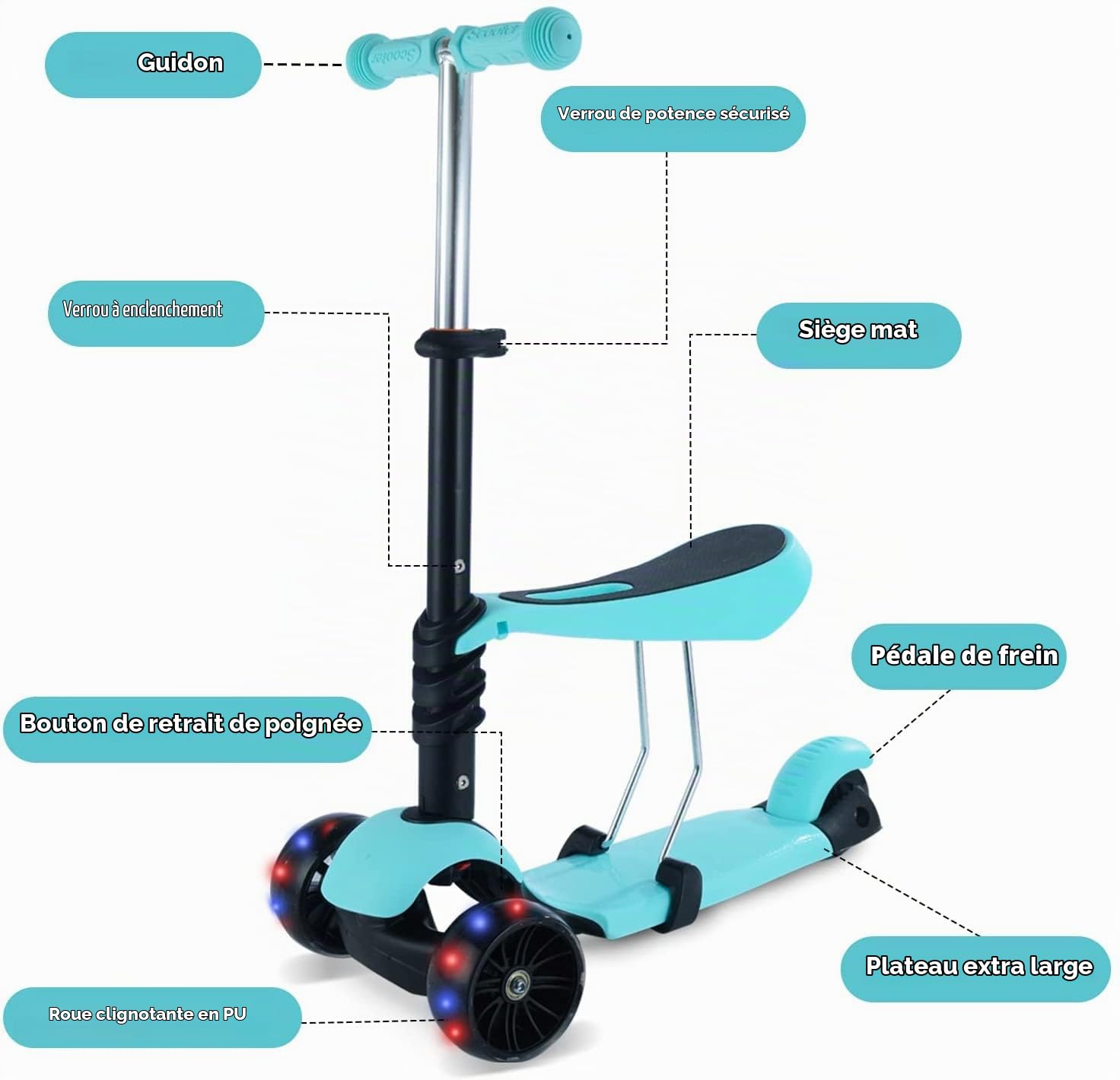 Trottinette à 3 Roues pour Enfants - Trottinettes Pliantes pour Enfants/Tout-Petits, Hauteur Réglable, Plateau Antidérapant, Feux de Roue Clignotants, pour Garçons/Filles de 1 à 6 Ans