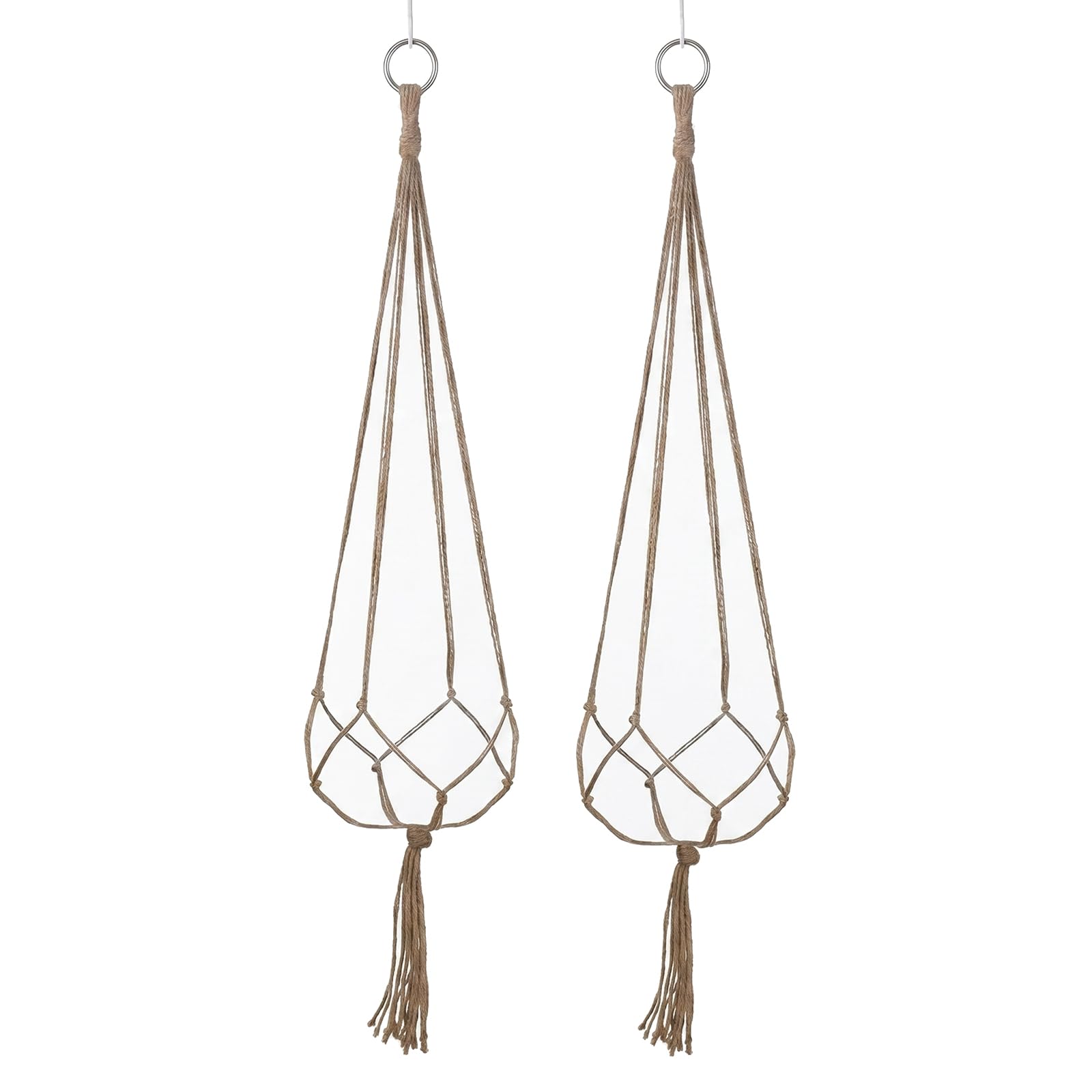 Shentu Rust Free Silver Ring Plant Hangers, 2 Pack Heavy Duty 90cm Macrame Plant Hanger Jute Rope Hanging Pots Holder for Indoor Outdoor Balcony Ceiling Decor, Bohemian Hanging Planter Basket