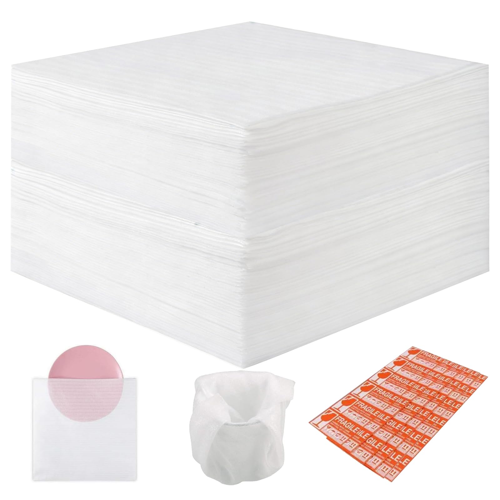 Voarge 100 PCS Demenagement Feuilles Mousse Papier Bulle, Avec Étiquettes Fragiles pour Cartons Plats Assiettes Verres Emballage(20 * 20cm)