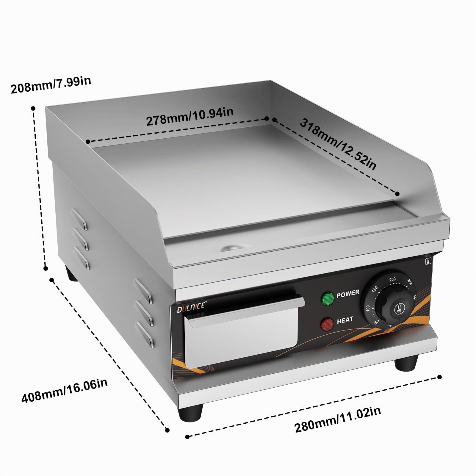 griglia elettrica commerciale 28cm da banco in acciaio inox bistecchiera elettrica Flat Top Grill Bacon Fryer Steak Plate 1700W addensato BBQ Teppanyaki griglia elettrica