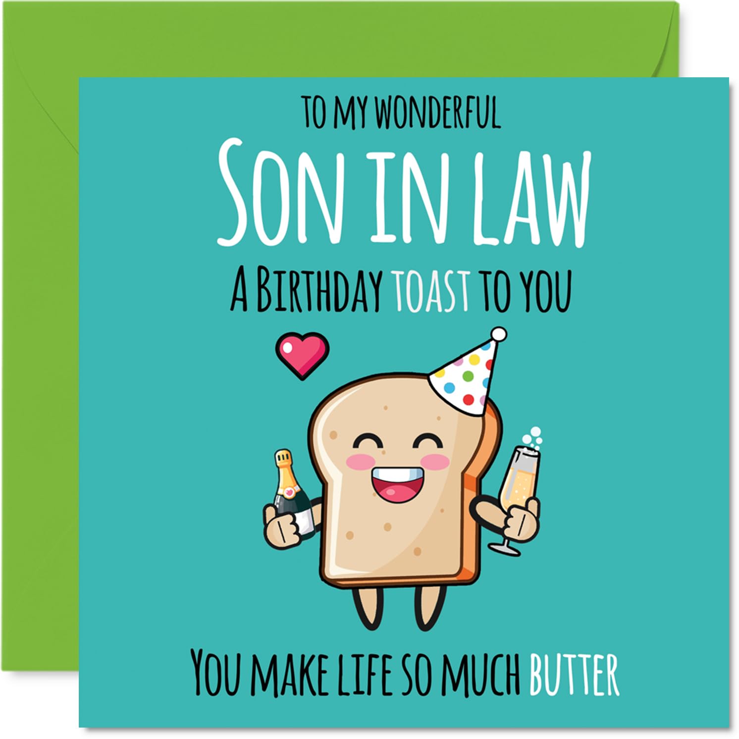 Son in Law Birthday Card - Cute Toast - Happy Birthday Card for Son in Law from Mother Mum Father Dad, 145mm Bday Greeting Cards