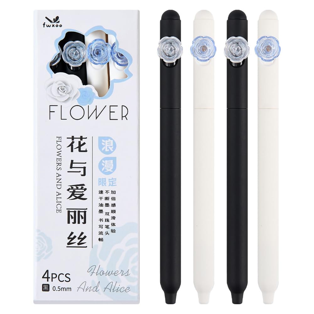 Jisomin Creative cute Pens, flowers pens, Gel Ink Pens, Quick Dry Black Ink, 0.5mm Fine Point, Aesthetic pens for Journaling Note Taking, Cute Office