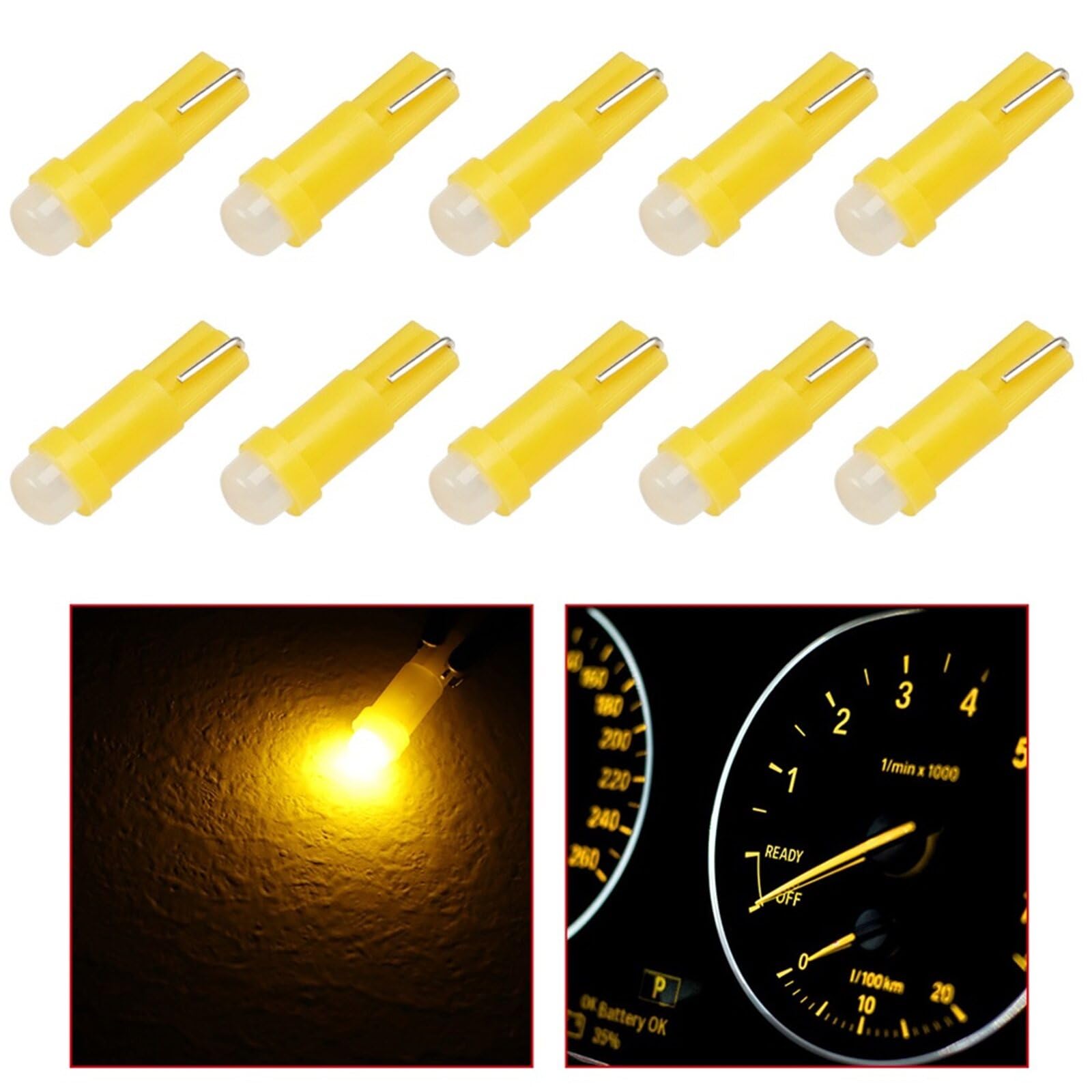 ECCPP 10x Instrument Cluster Dash Panel Lights T5 Yellow -12V/24V-20MA-8LM