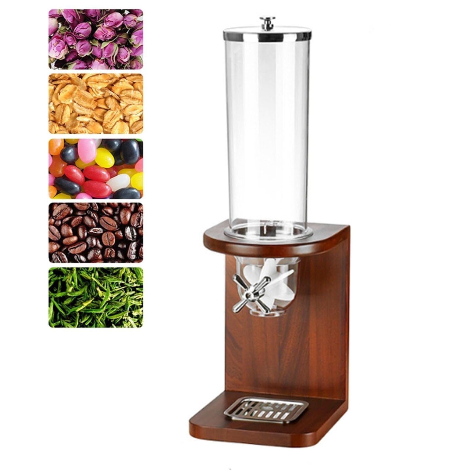 Bamboo Cereal Dispenser, 4L/8L/12L Countertop Storage Container(Brown,Single head)