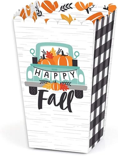 Big Dot of Happiness Happy Fall Truck - Cajas de palomitas de maíz para fiesta de calabaza de cosecha - Juego de 12