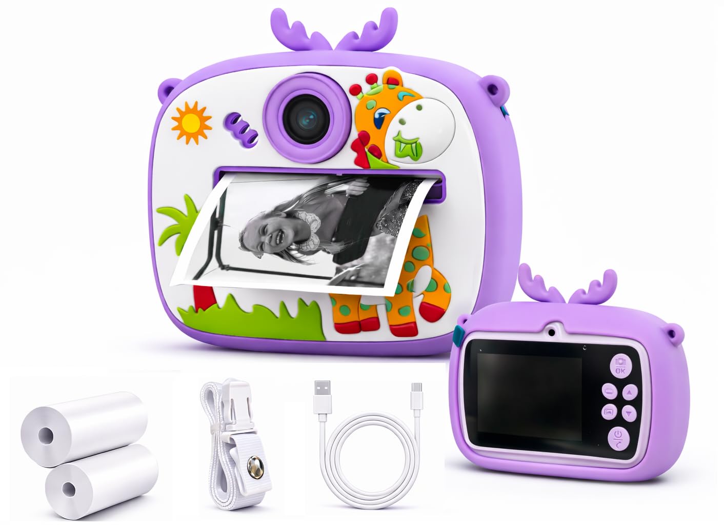 TEC TAVAKKAL Kids Instant Print Camera for Girls & Boys – 1080P HD Video, 2.4” IPS Screen, Ink-Free Thermal Printing, Rechargeable Battery, Selfie, Games, Music, Digital Toy Camera Random Design-image-21