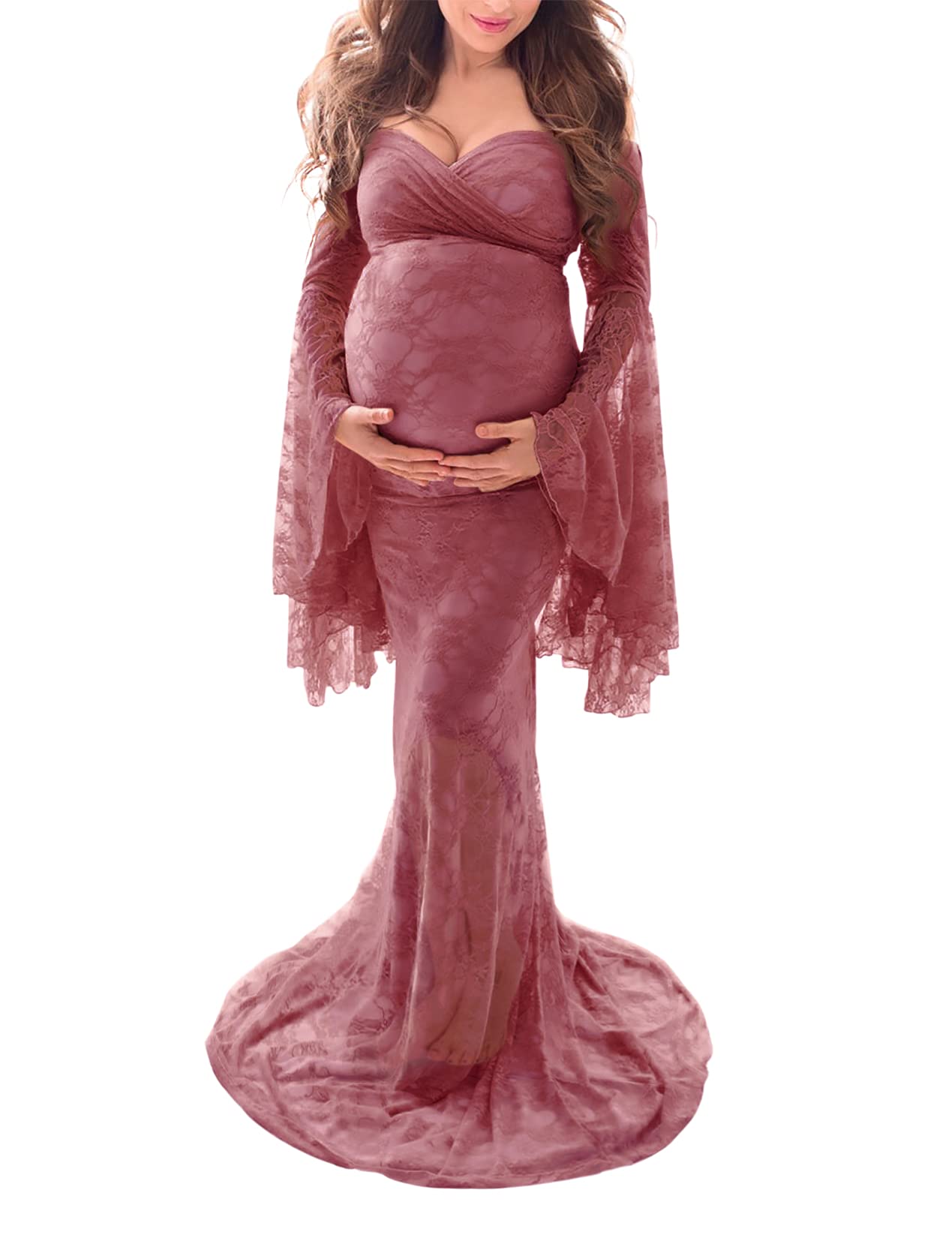 Saslax Off Shoulder Lace Maternity Dress