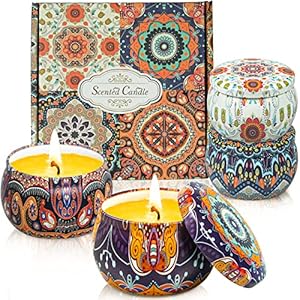 Geurkaarsen Aromatherapie Gift Set:Rose Lavendel Vanille Citroen Grote Maat Natuurlijke Wax 4oz Reizen Tin Geur ontspannen Stress Relief Aroma Thuis Bad Spa Yoga Kaars Gift voor Vrouwen