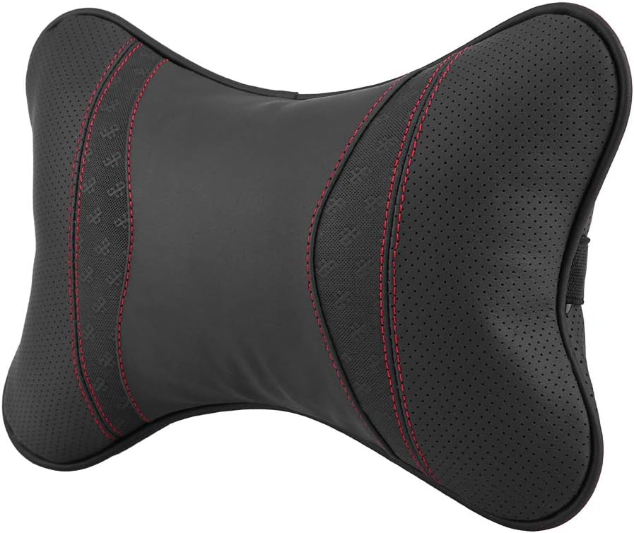 Auto Accessories Leather Car Rest Cushion Seat Head Headrest Neck Rest Pillow Pad Support Universal Car Accessories Replacement(Black Red)