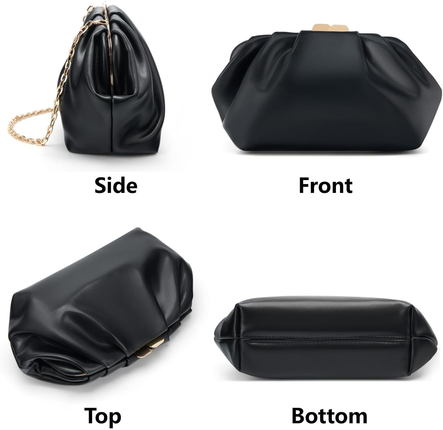 Gurina Pleated PU Clutch Purse for Women Formal - Evening Bag with Detachable Chain for Weddings, Proms