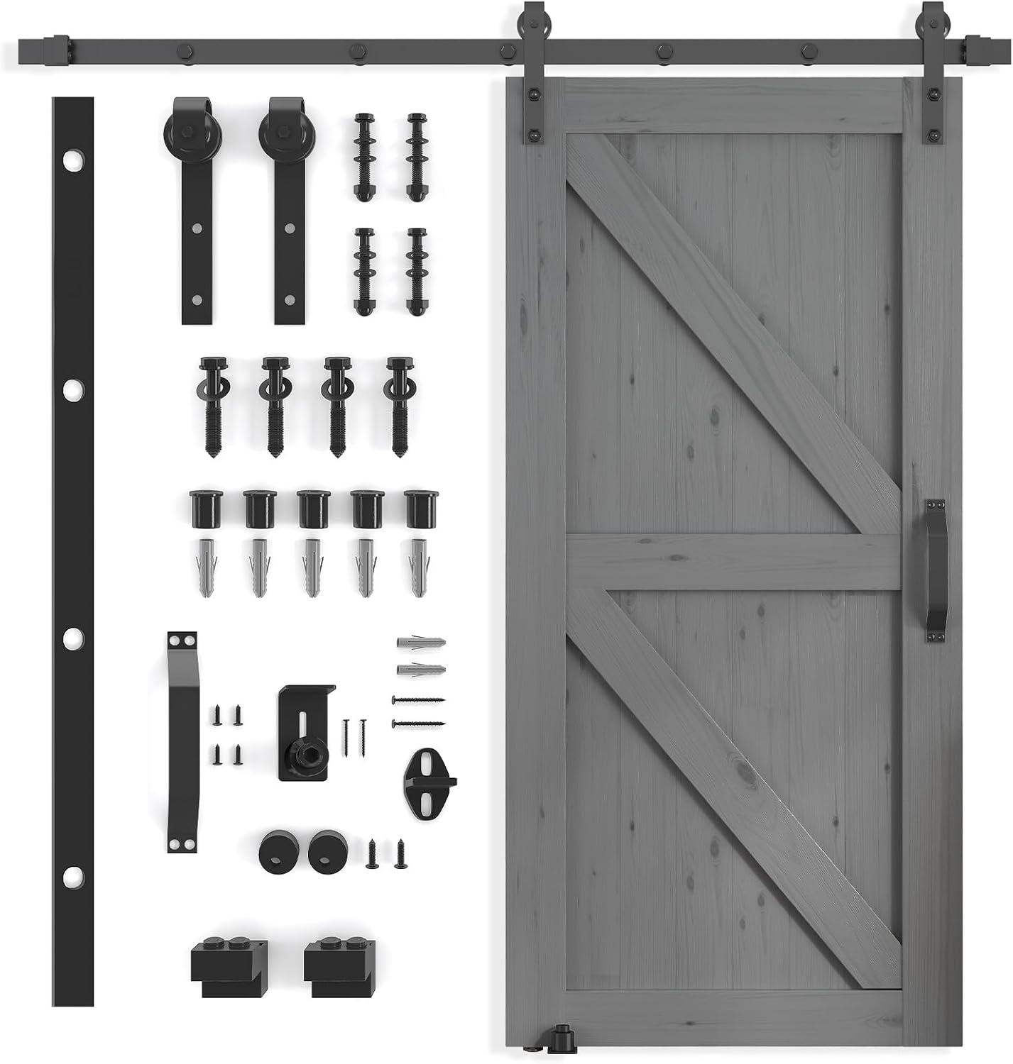30In x 84In Barn Sliding Door with 5FT Barn Door Hardware Kit, Barn Doors and Hardware Included for Interior Rooms & Closets, A Simple Assembly is Required (N-Frame, Grey)