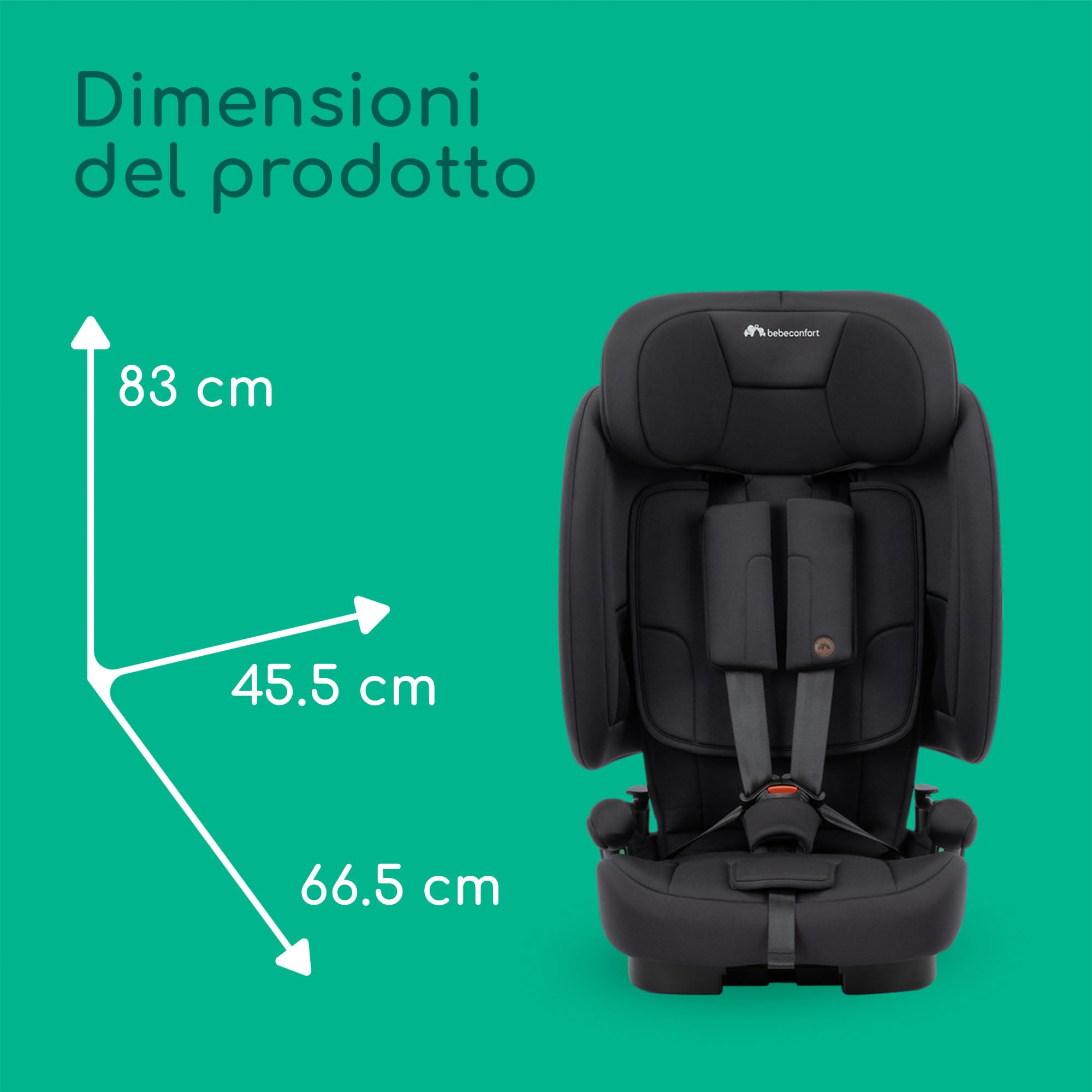 Bebeconfort Ever & Go i-Size, Seggiolino Auto 9-36 kg Evolutivo, 15 Mesi - 12 Anni, 76-150 cm, Seggiolino Auto Pieghevole ISOFIX, Leggero e Compatto (6kg), 15 Posizioni Poggiatesta, Full Black