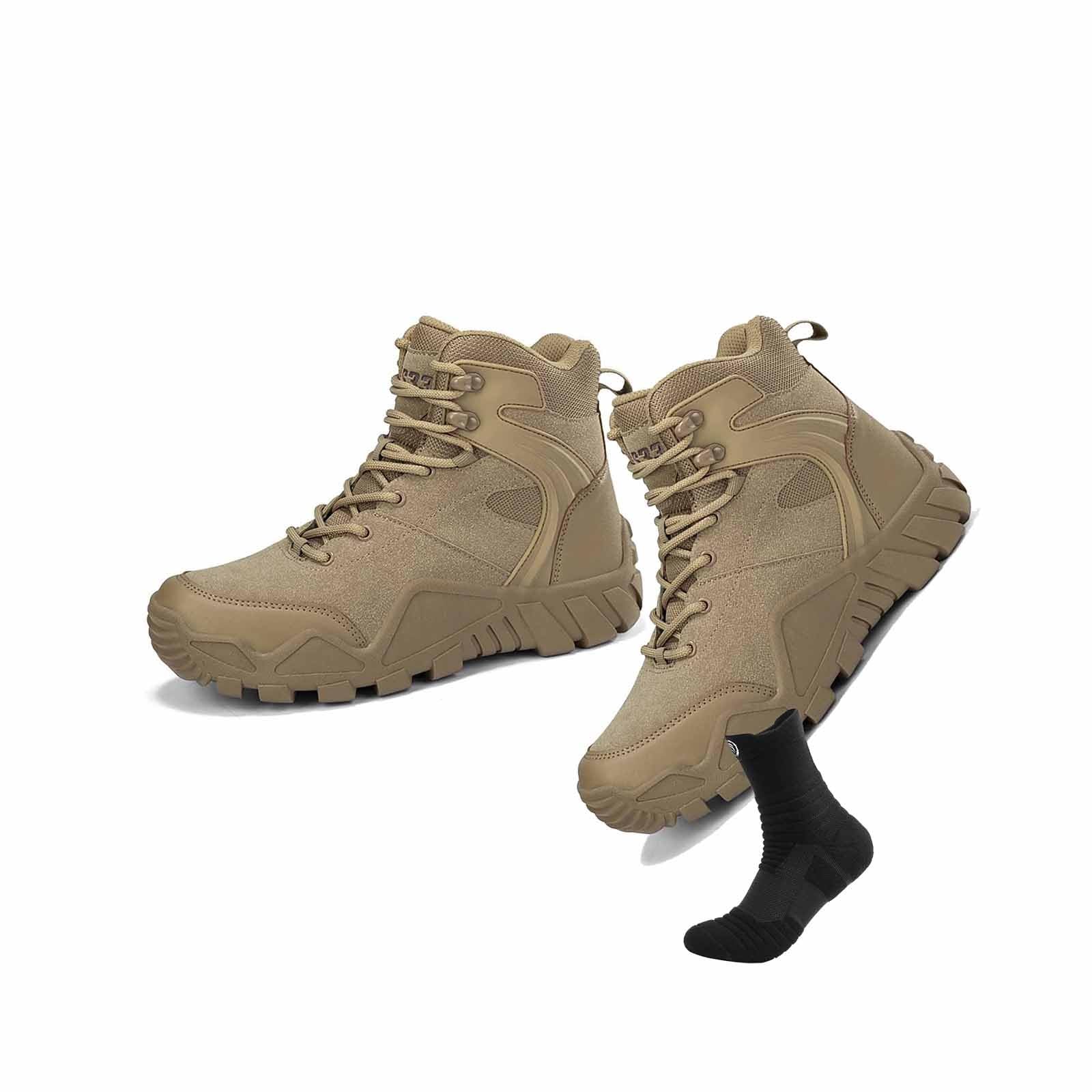 Stivali da lavoro da trekking impermeabili da uomo, stivali da combattimento militari tattici da deserto all'aperto resistenti all'acqua con calzini sportivi Stivali da combattimento militari durevoli