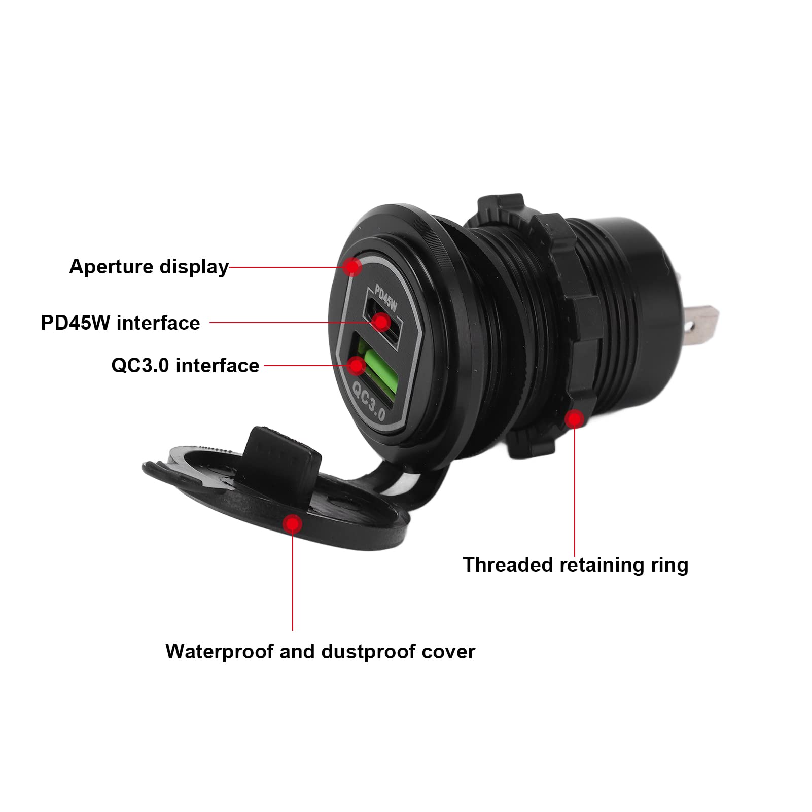 Caricabatterie per auto USB Caricatore di ricarica rapido con uscita a doppia porta per auto 12‑24V
