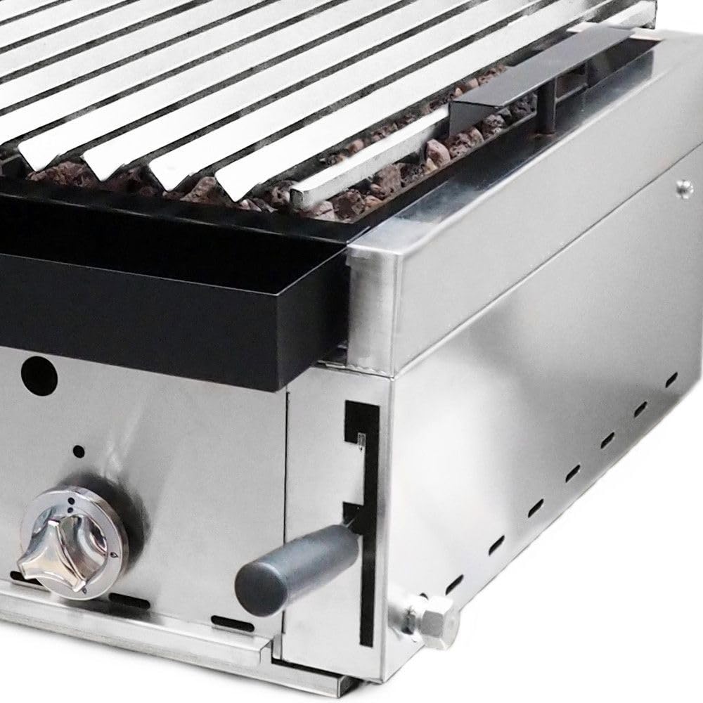 MBH Barbecue a Gas Professionale in Pietra Lavica 35 cm Barbecue Industriale Griglia Acciaio Inox e Salopette per Bar, Ristorante e Alberghi