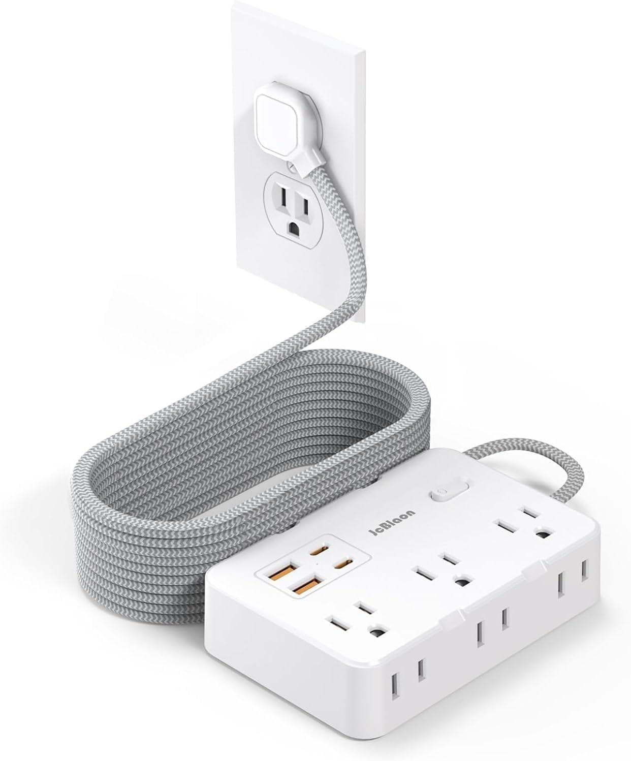 15Ft Extension Cord with Multiple Outlets, Surge Protector Power Strip with 10 Outlets & 4 USB Ports (2 USB C), 1050J Flat Plug Power Strip for Home Office College Dorm Room Essentials