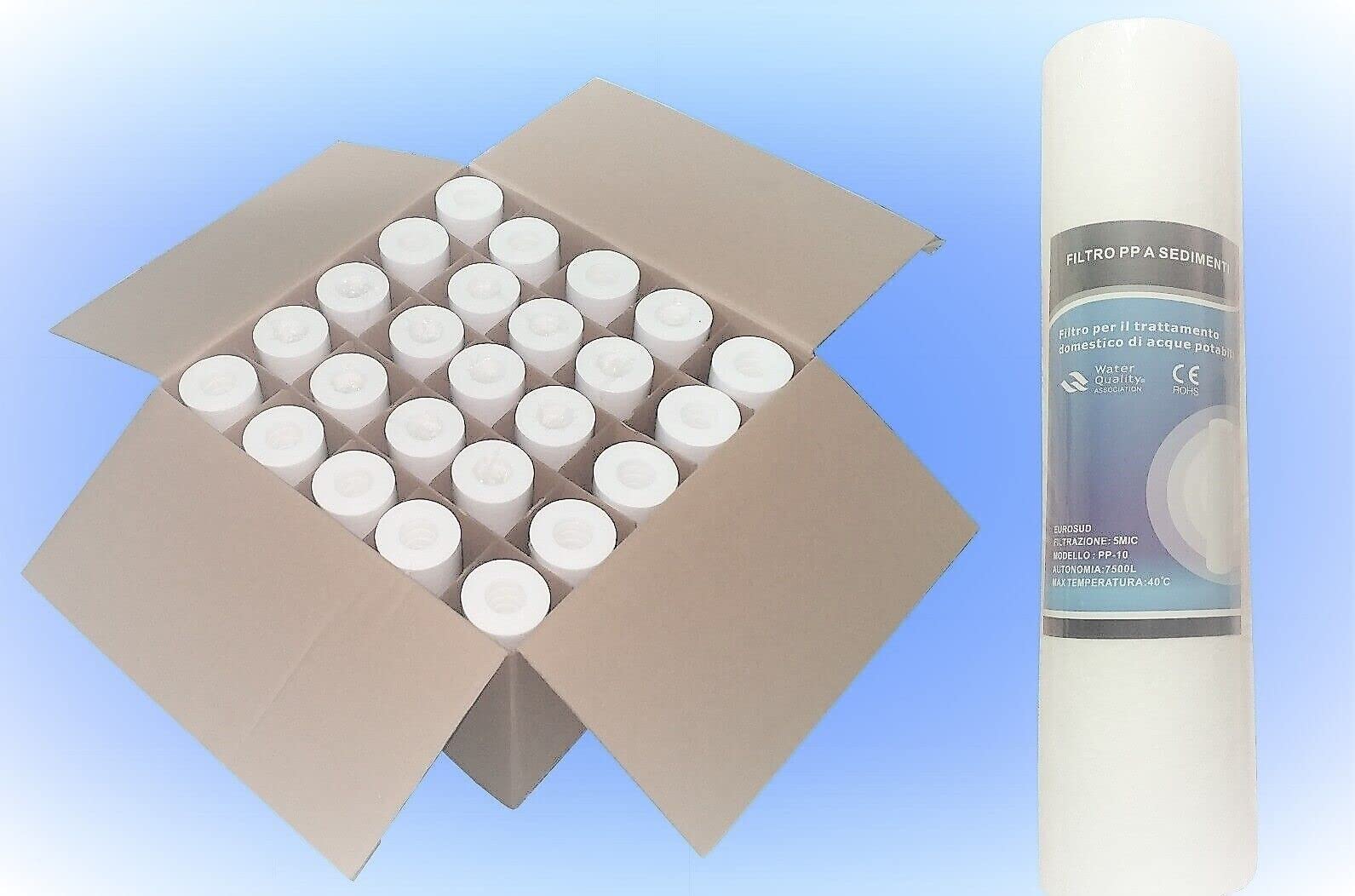 25 Filtri Cartucce Polipropilene 10" Sedimenti 5 Micron Depuratore Acqua Pozzo