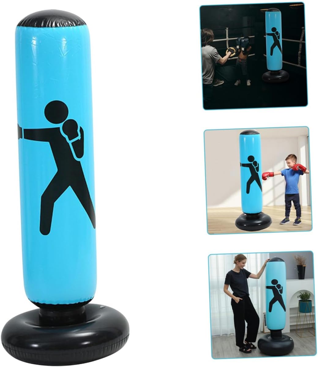 Inflatable Punching Bag Freestanding Boxing Training Bag with Thickened Design for Adults and Stable Kickboxing Fitness Equipment Blue