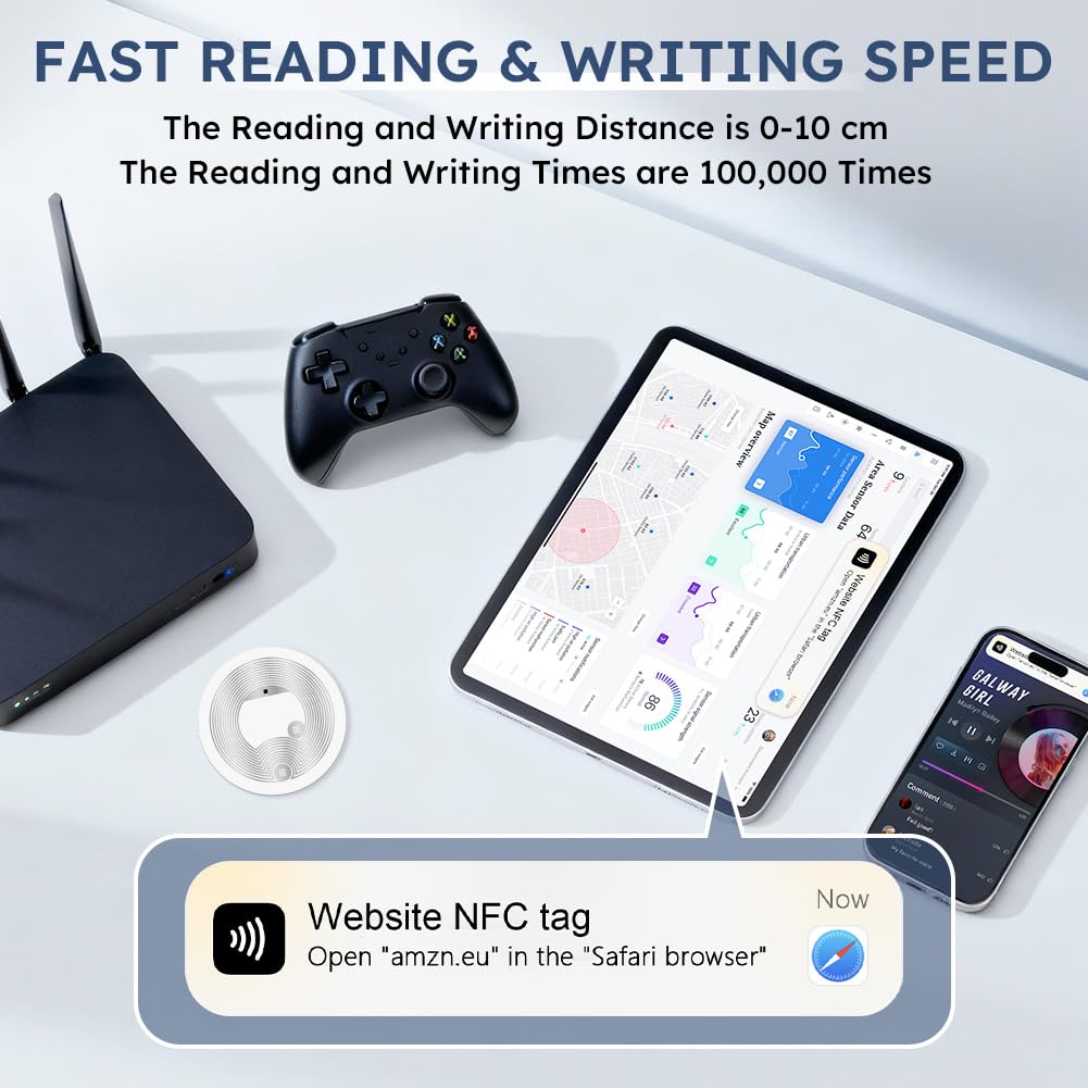 AXFEE 60 szt. znaczników NFC NTAG216, białe okrągłe naklejki NFC, średnica 25 mm, programowalne znaczniki NFC, pamięć RFID 888 bajtów, kompatybilna ze wszystkimi telefonami i urządzeniami