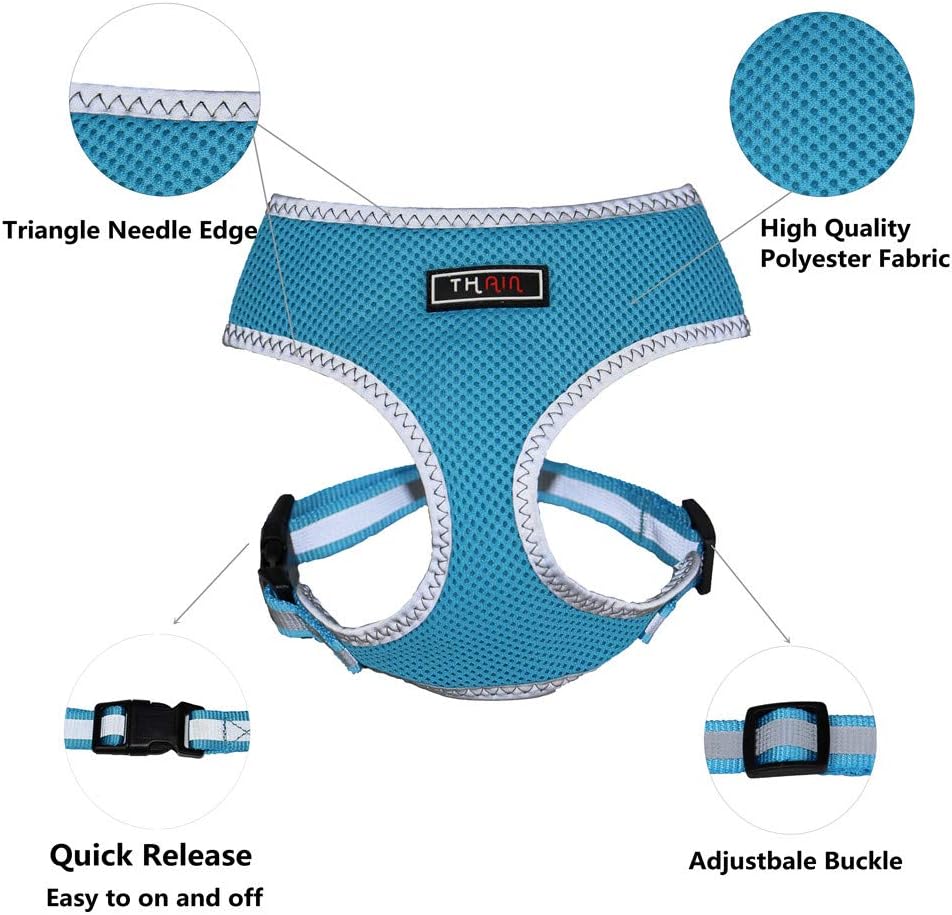 THAIN Reflective Comfort & Control Dog Vest Mesh Harness No Pull No Choke Design Padded Eco-Friendly for Medium Large Dog (L, Blue)