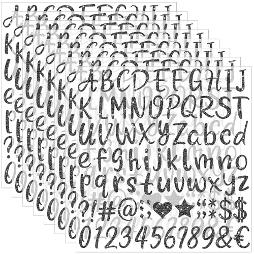 648 PCS Letter Stickers Glitter Alphabet Stickers Self Adhesive Waterproof Vinyl Small ABC Letters for Graduation Cap Water Bottles Cup Mailbox Number Scrapbooking Notebook Sign Crafts Decor(8,Black)