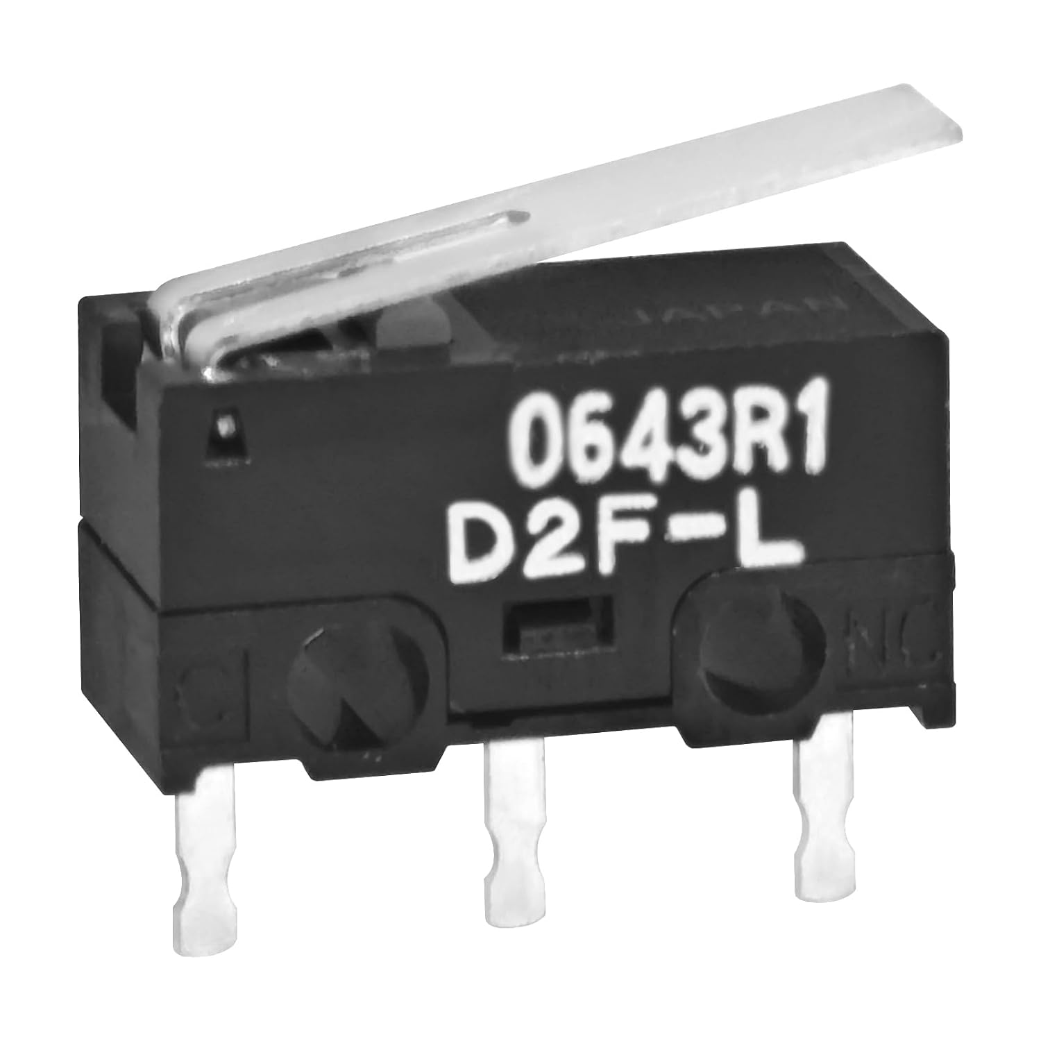 D2F-L 3-Pin Basic Limit Switch (Pack of 4) - SPDT 1.47N Hinge Lever Subminiature, 3A 125V, PCB Mount, IP54