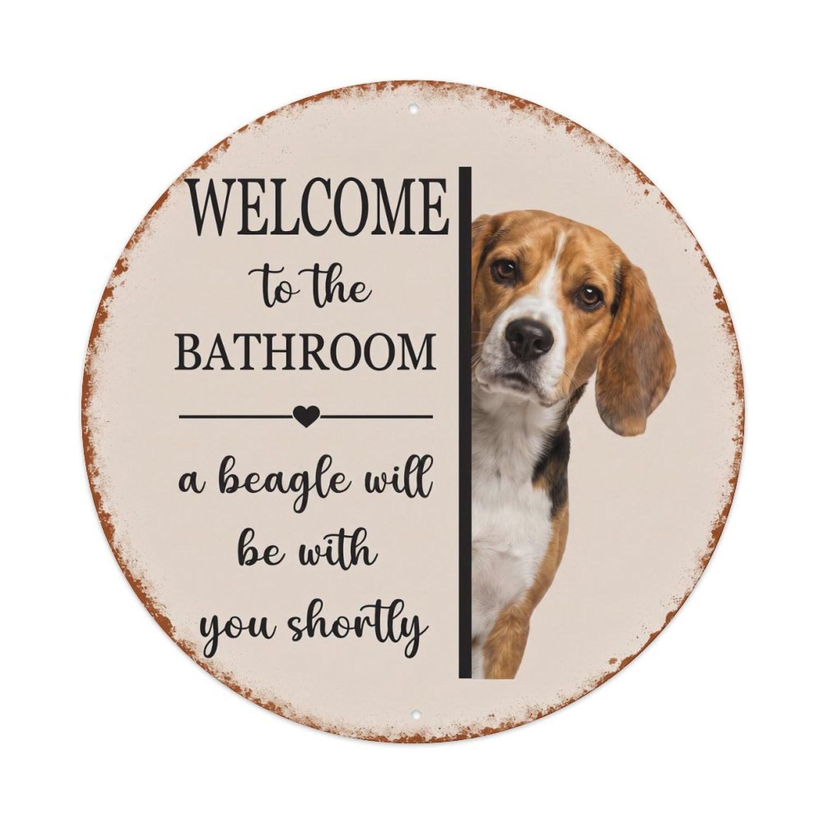 Vintage WELCOME To The BATHROOM Beagle Dog Metal Tin Sign