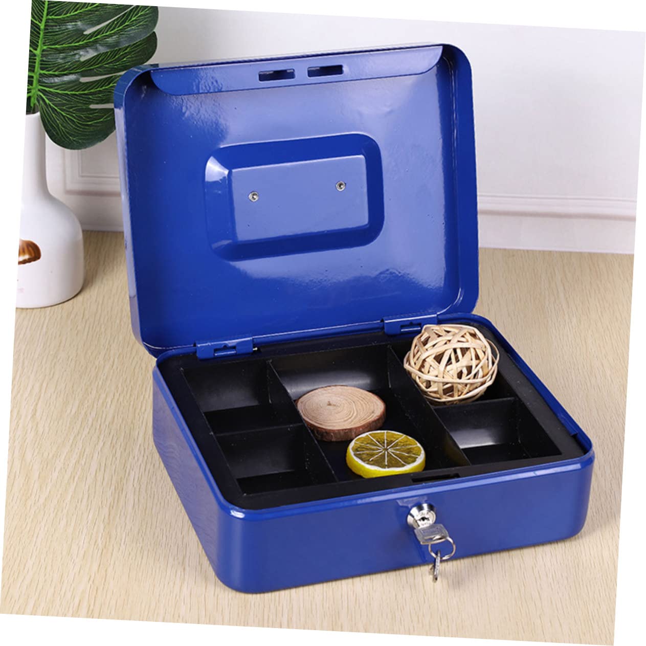 Bleu Boîte à Monnaie Plateau Intérieur avec Serrure, en Métal