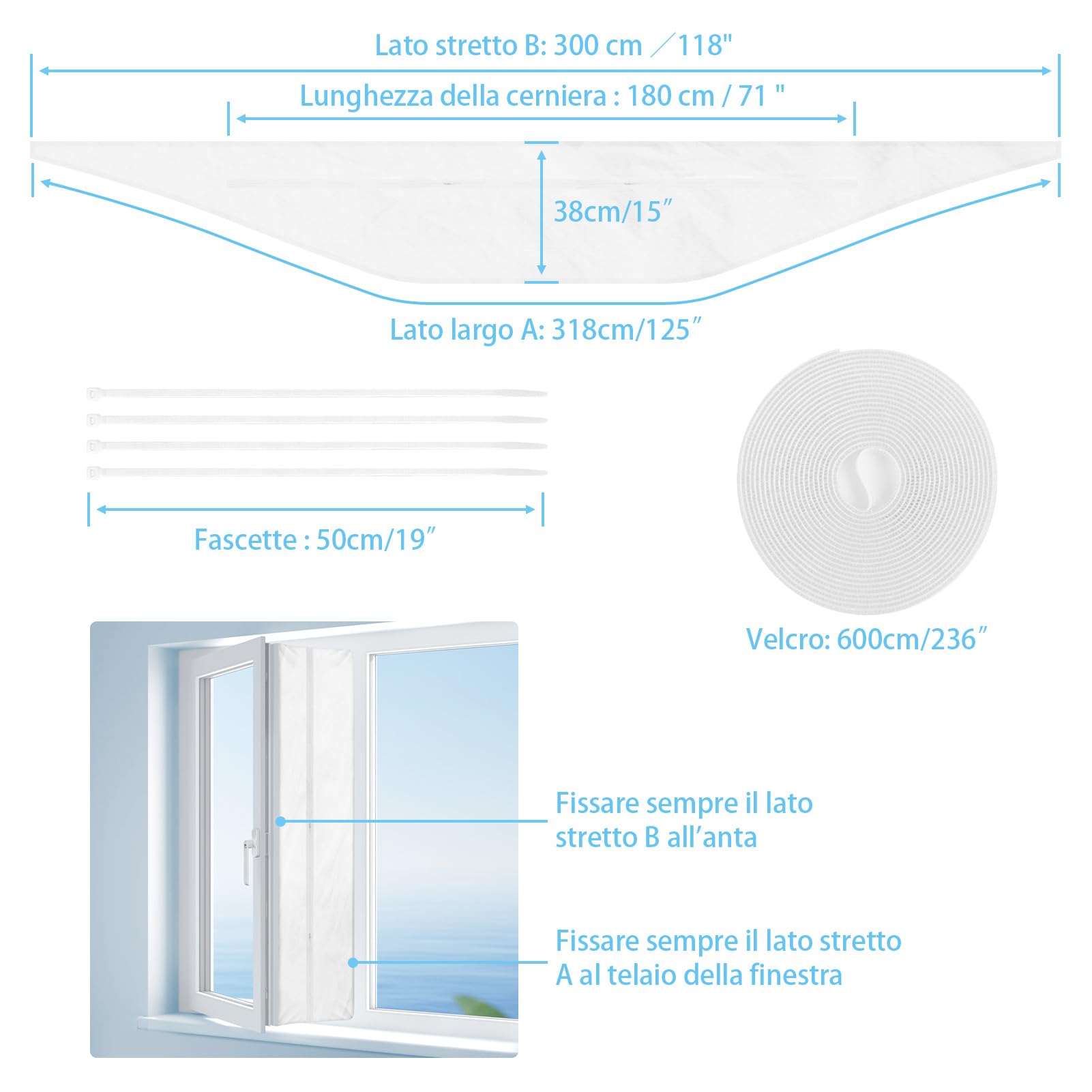 REDTRON 300CM Guarnizione Universale per Finestre per Condizionatore Portatile, Asciugatrice, AirLock Per Tutti Condizionatori Portatili, Facile da Montare Con zip, Hot Air Stop (Facile da Installare)