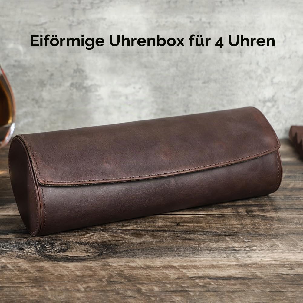 Hiram Uhrenkoffer-Rolle, Echtes Leder Uhren Aufbewahrungsbox 4 Uhren Reiseetui mit abnehmbarem Kissen Tragbarer Uhren-Schutz-Organisator