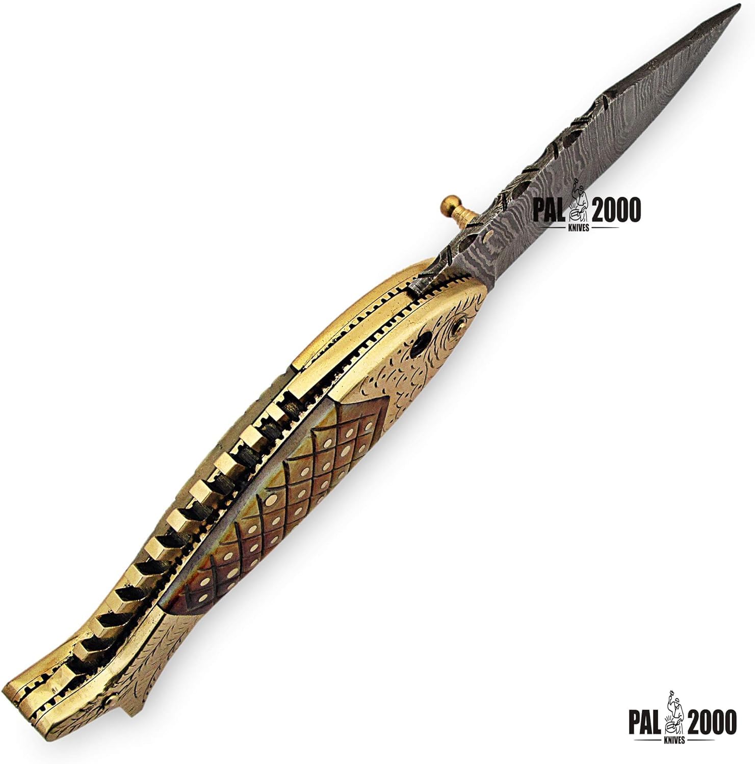 PAL 2000 KNIVES cuchillos de acero de damasco con funda de cuero