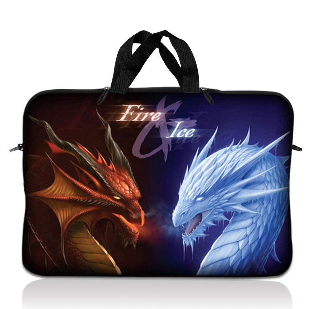 LSS 15.6 inch Laptop Sleeve Bag Compatible with Acer, Asus, HP, Sony, and More | Carrying Case Pouch w/Handle, Fire & Ice Dragons