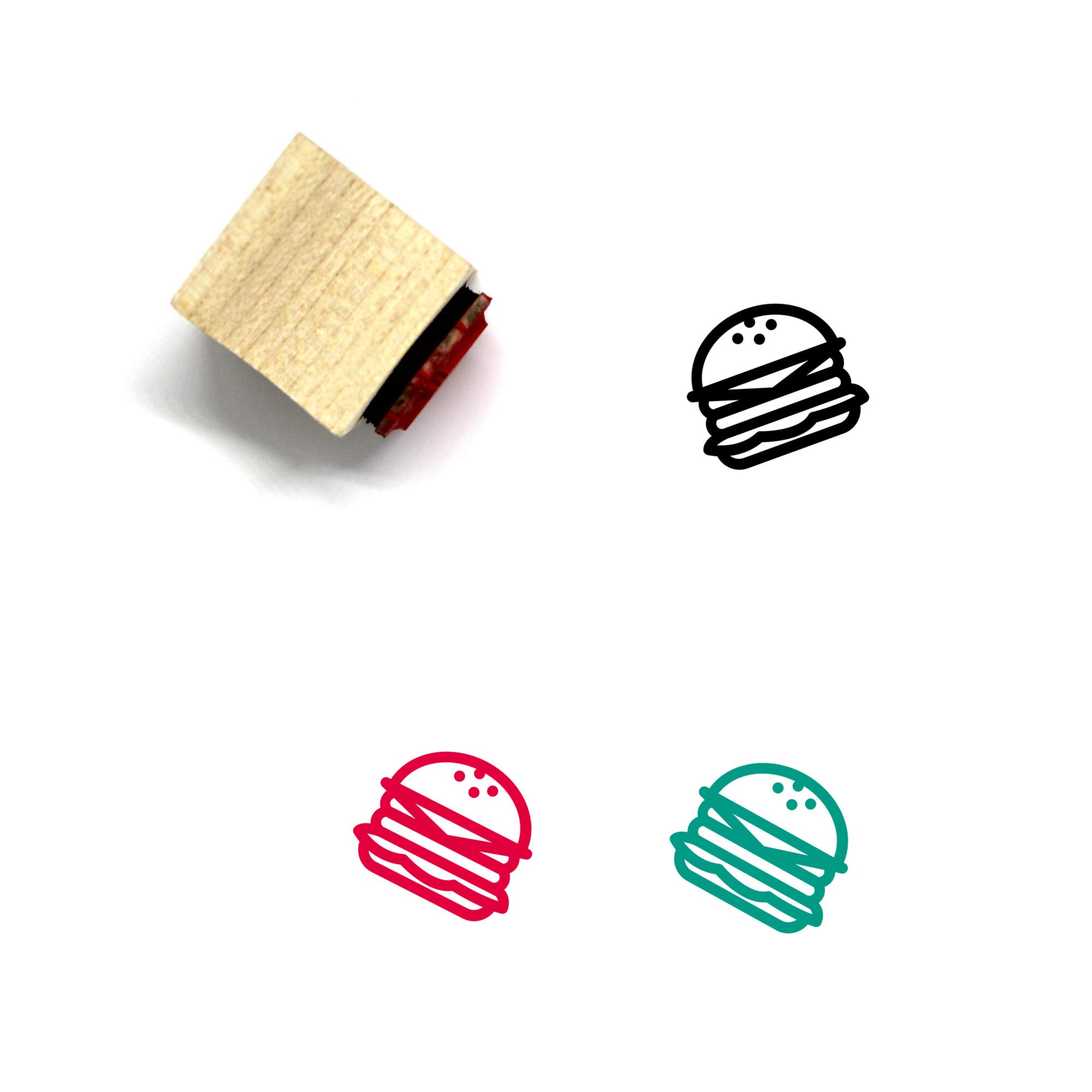Burger Wooden Rubber Stamp No. 1 (0.5" x 0.5")