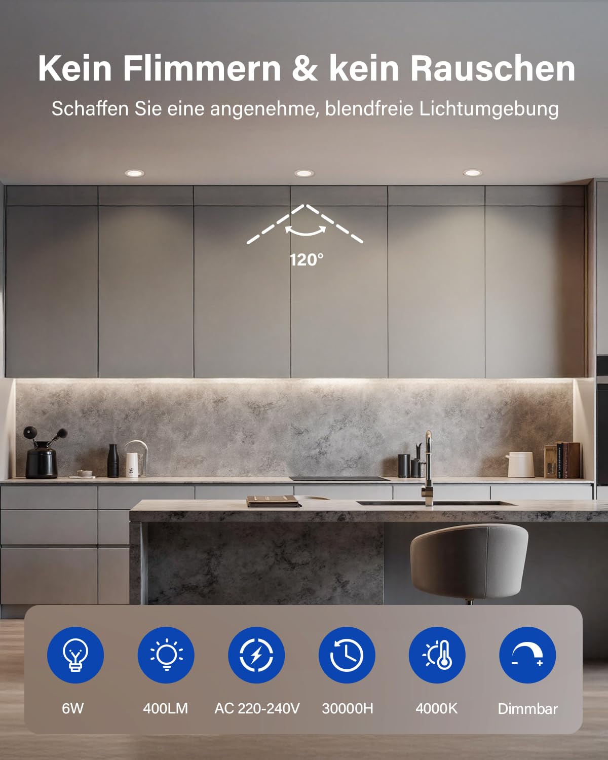 Leselux Einbaustrahler LED Dimmbar, 10x 6W LED Spot 230V IP65 4000K Neutralweiß 400LM, Einbauleuchten Für Das Bad, Deckenspots 68-80mm, Einbauspots Weiß für Badezimmer Küche Wohnzimmer Loft