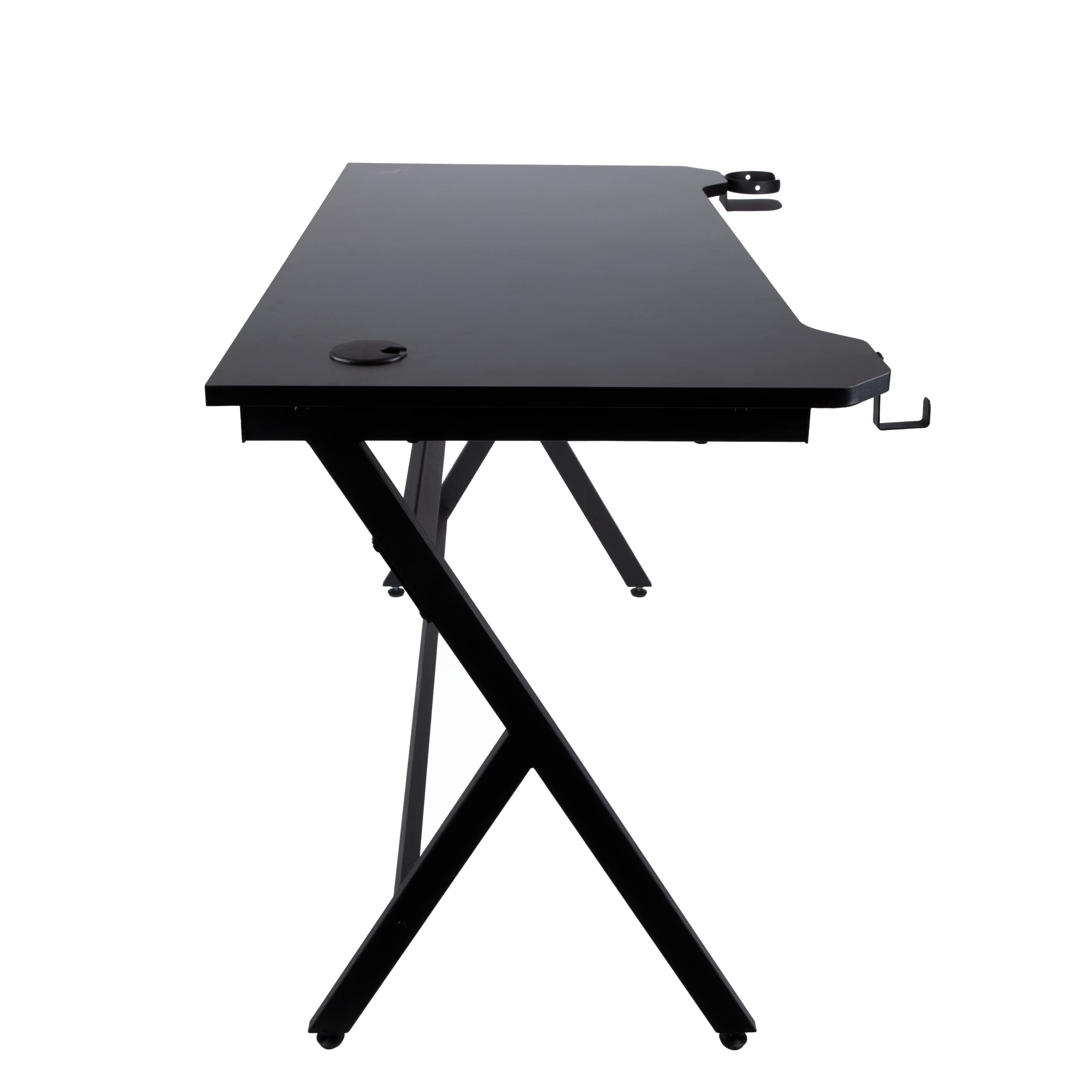 Konix Drakkar Escritorio Gaming Mani 121 x 69 x 76 cm en Forma de Y - Tablero de Mesa de Madera y Metal - Portavasos y Soporte para Auriculares incluidos - Negro