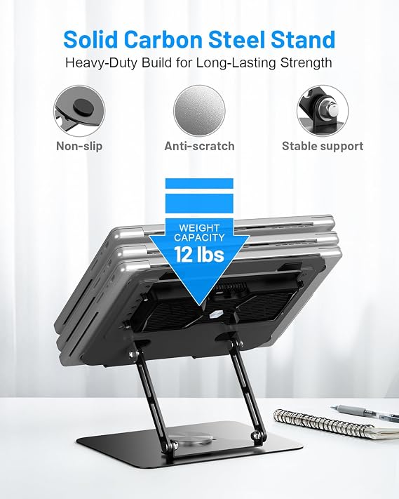 Metfut Laptop Cooling Pad with Detachable Fan & Cooler, Adjustable Height & Angle, 360 Rotation Base, Ultra-Quiet, Carbon Steel Framework for MacBook, ASUS, Dell 10-16 Laptop for Tablet, DJ Mixer