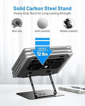 Metfut Laptop Cooling Pad with Detachable Fan & Cooler, Adjustable Height & Angle, 360 Rotation Base, Ultra-Quiet, Carbon Steel Framework for MacBook, ASUS, Dell 10-16 Laptop for Tablet, DJ Mixer