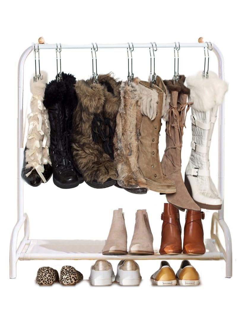 Boottique Boot Organizer: The Boot Rack - Fits in Most Closets- Hangs, Holds, Shapes, & Protects every size and style of Boots (The Boot Rack with 6 Original Silver Hangers)