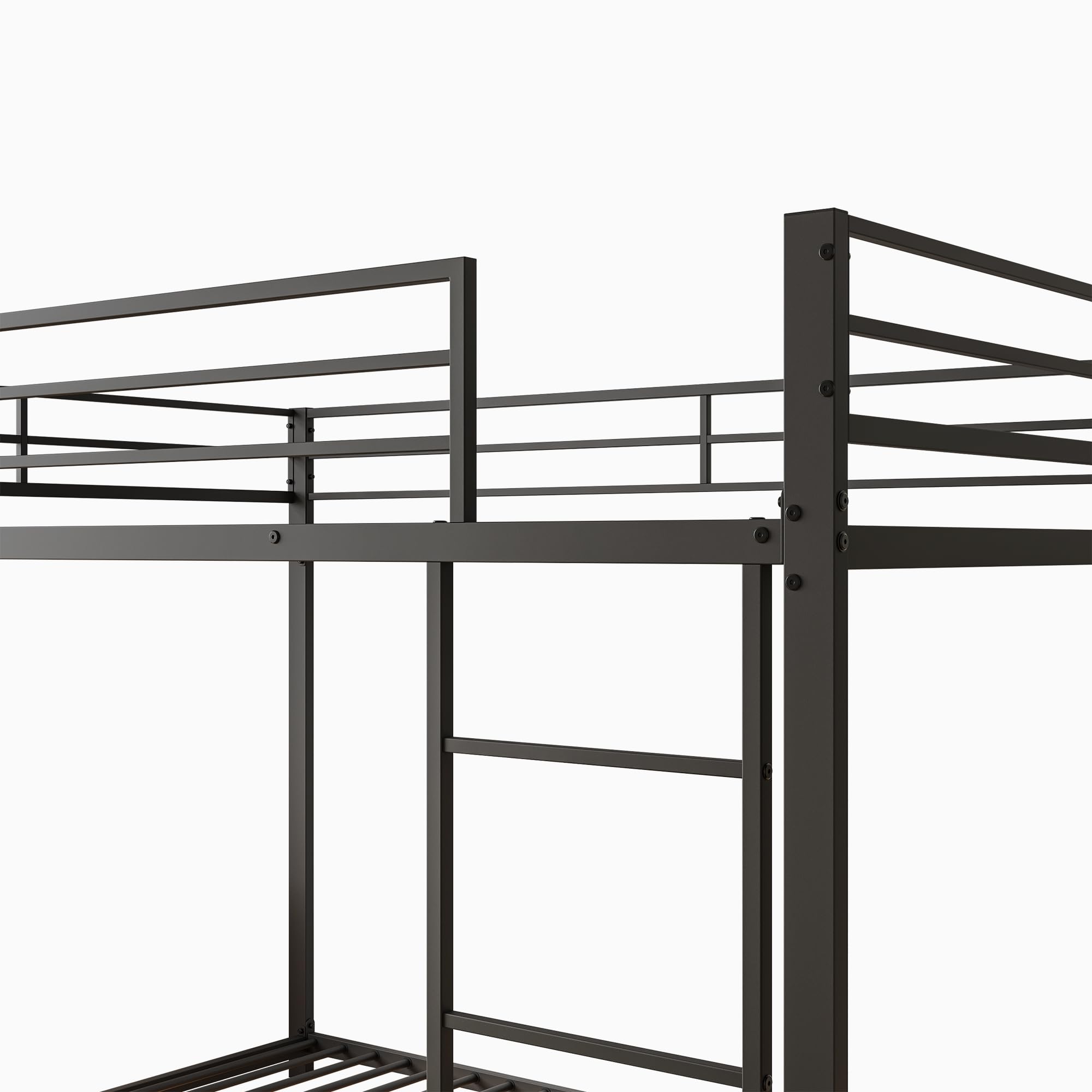 Azkoeesy Letto a castello 140 x 200 cm, metallo resistente, letto matrimoniale, con rete a doghe, protezione dalle cadute, per ragazzi e adulti, in forma classica (nero, 140 x 200 cm), WX00012