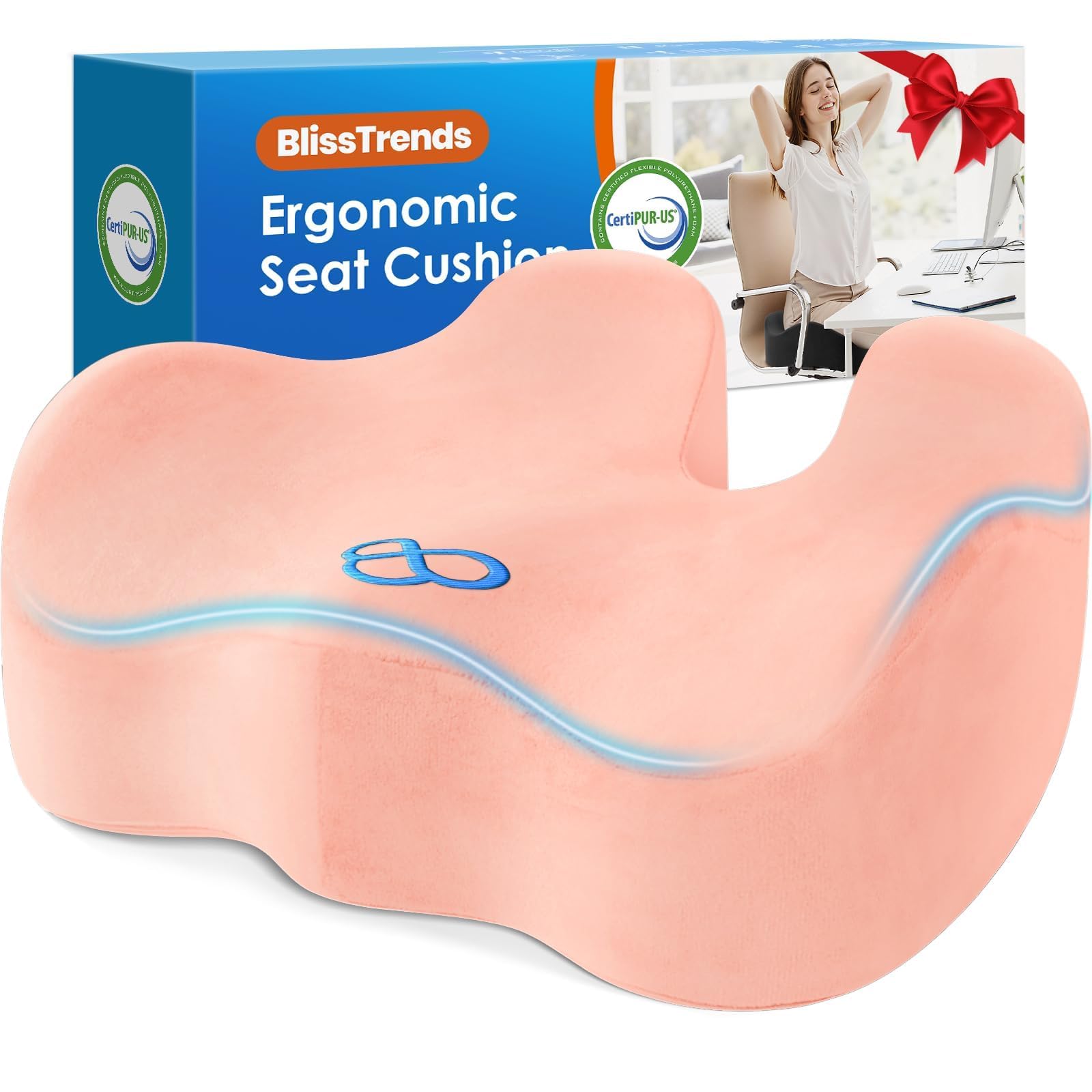BlissTrends Extra Thick Seat Cushion for Office Chair &amp; Car Seat, Pink