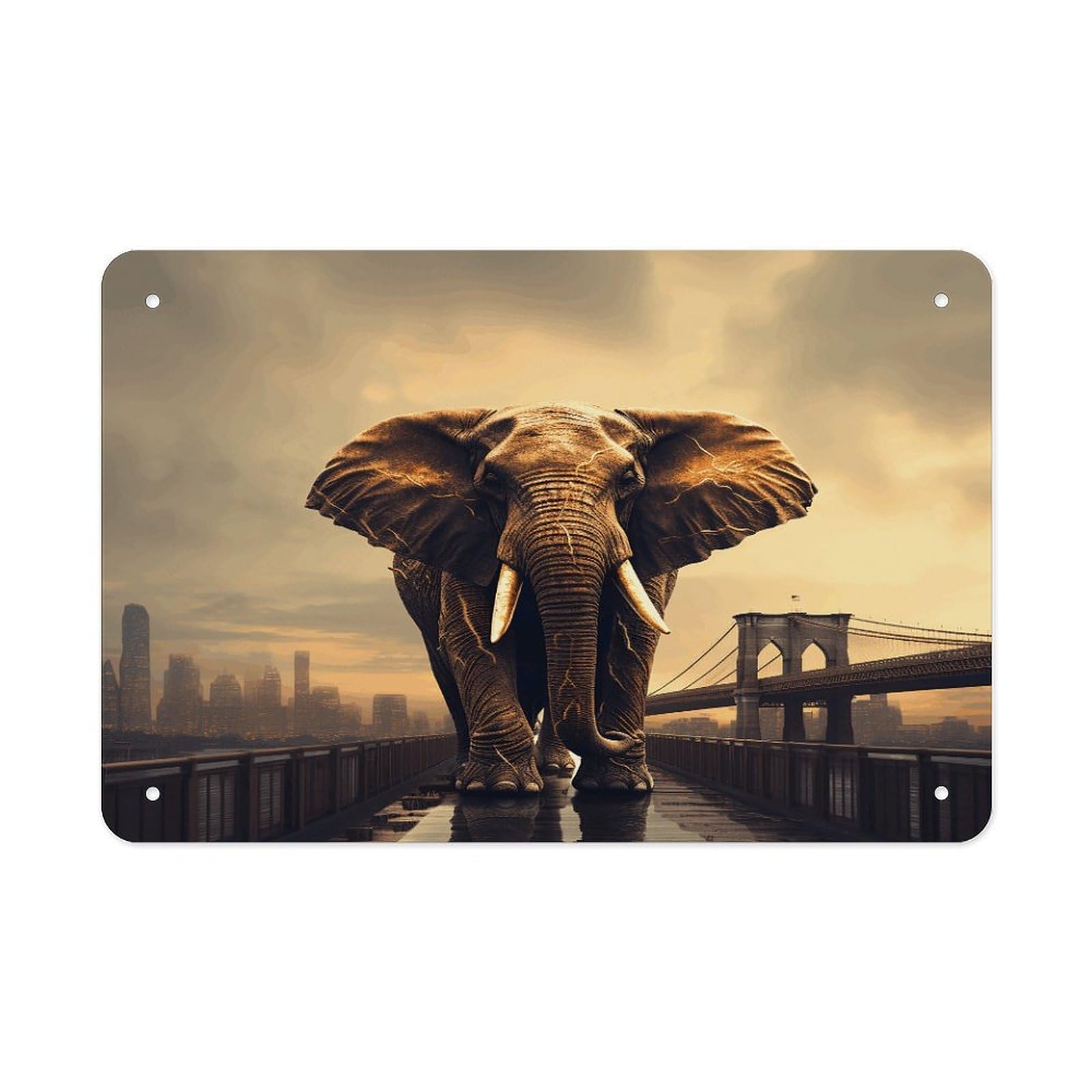 Fodpand Style Elephant On A Bridge Wall Art Metal Signs Tin Sign