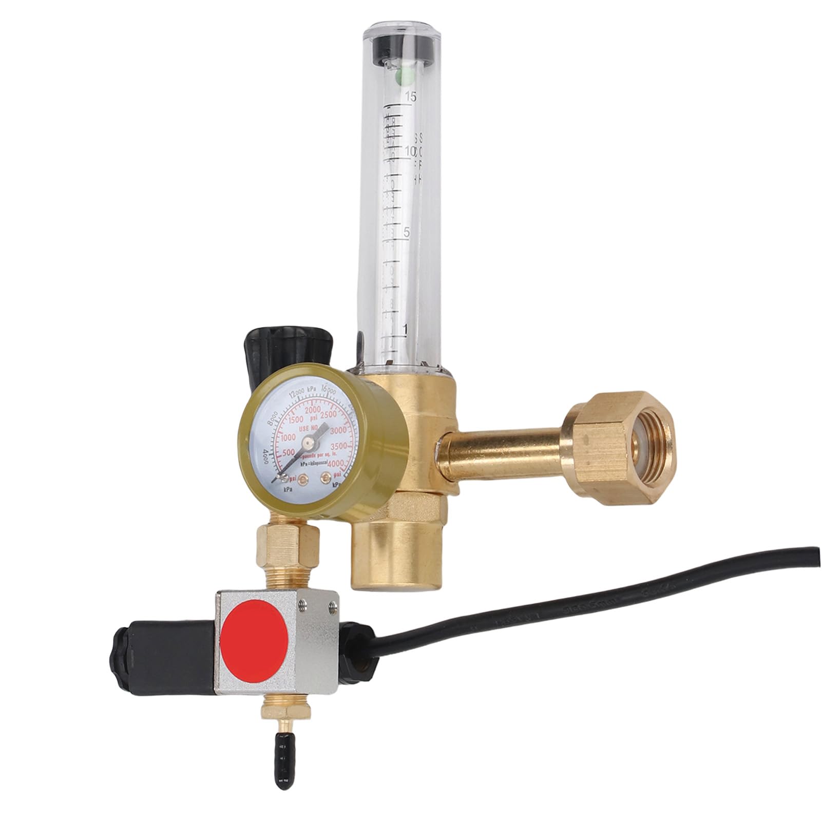 Eujgoov Regulador de CO2 Metrón de Flujo de Flujo Dual Válvula de Latón Material de Latón Hydroponics Interiores (EU Enchufe 220V)