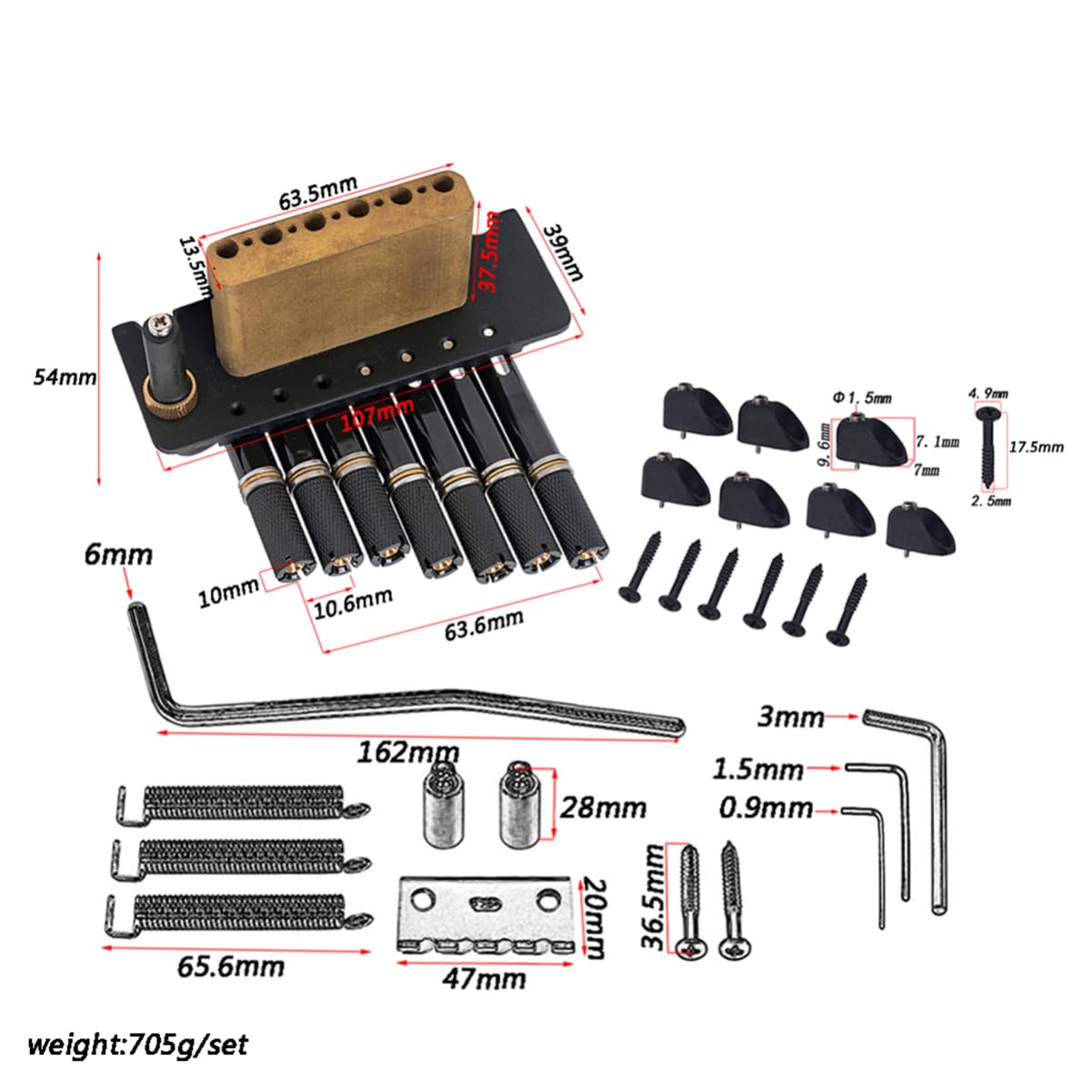 Toyvian Akcesoria do 7 strunowych gitar basowych, mostek płytowy, mostek do gitary, instrument muzyczny, siodełko zapasowe Hardtail