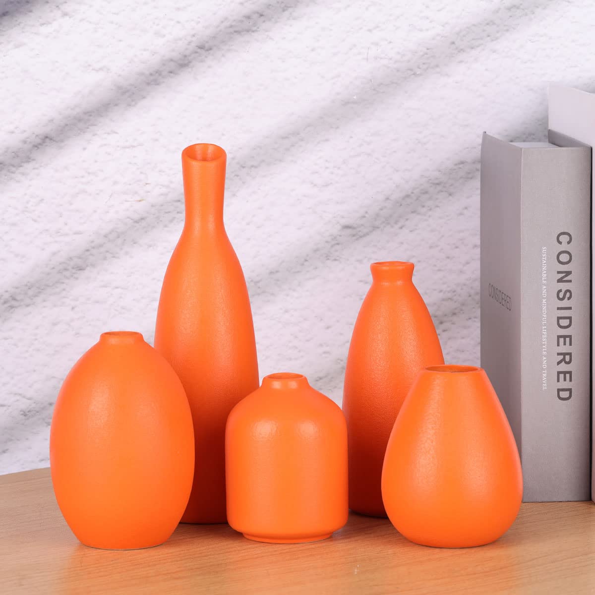 Juego de 5 jarrones de cerámica naranja, decoración de granja, decoración de chimenea, decoración de manto y estante, decoración del hogar para sala de estar, entrada, baño, cocina y oficina,