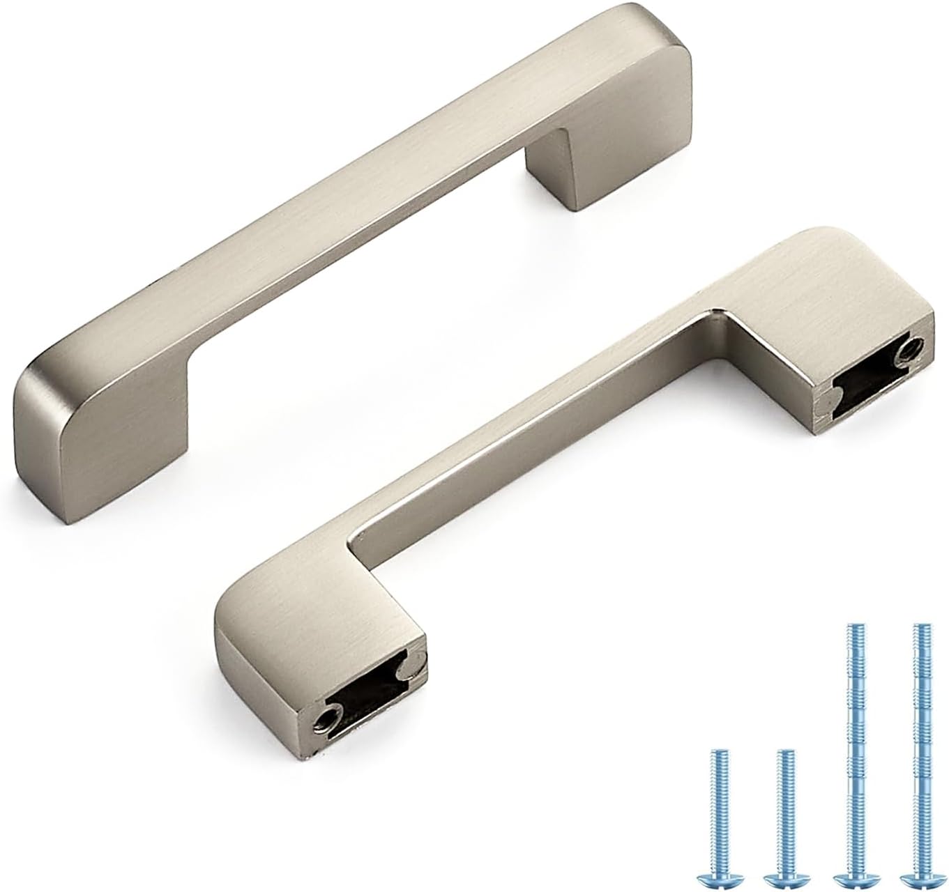 Brushed Nickel Cabinet Pulls 3-3/4 Inch Hole Spacing Wide Base Kitchen Cabinet Handles for Drawers 6 Pack