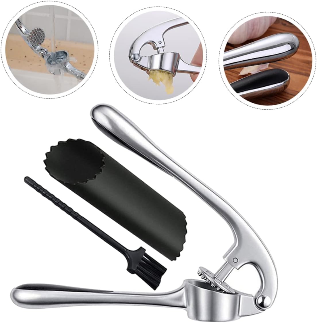 ULTECHNOVO Garlic Press Kit Zinc Alloy Garlic Crusher Peeler Mincer for Household Use Easy Clean Tool